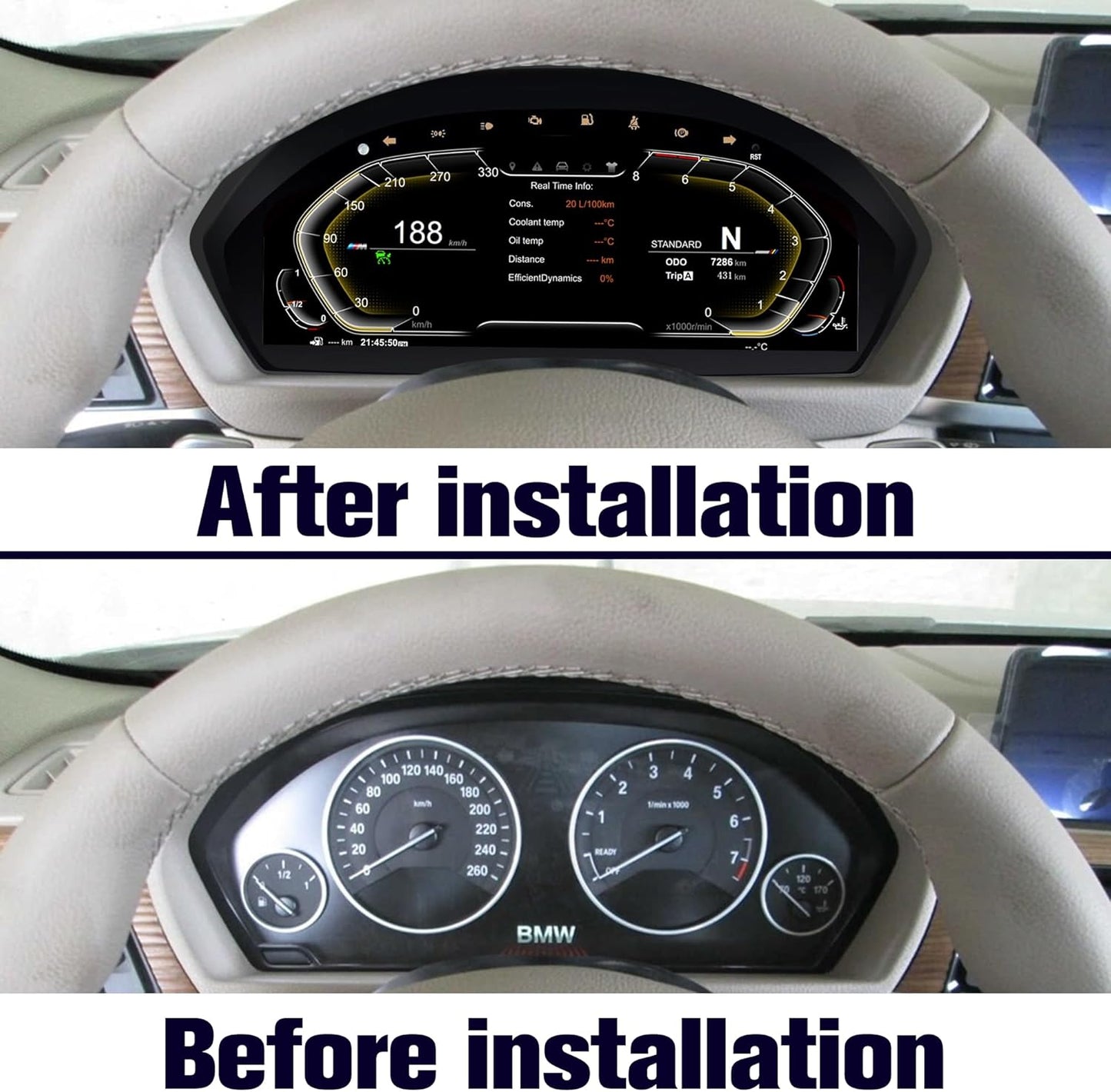 Speedometer Instrument for BMW F30 F36 2013-2020，12.3 inch Linux System Original Modern Car Odometer Information Head up Display Digital Cluster Electronic Gauge Dashboard Screen