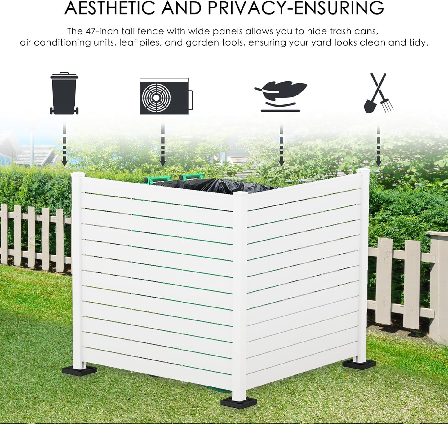 Kozyard 50" W x 48" H Outdoor Privacy Screens Aluminum Post, Air Conditioner Fence Panels, Pool Equipment Enclosure, Trash Can Screens Fence Kit for Outside Backyard Patio (White/2 Panels)