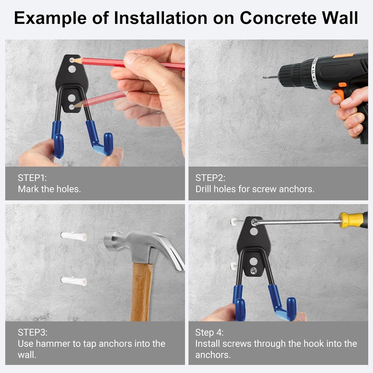 Steel Garage Hooks Wall Tool Organizer, 10 Pack Garage Storage Hook Heavy Duty Utility Storage Hangers Blue for Ladders, Ropes, Garden Tools