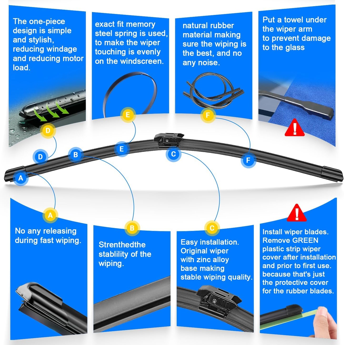 Windshield Wiper Blades Replacement for 2017-2022 Mini Cooper Countryman Original Factory Quality Front Rear Wipers Blade Set for My Car - 23" 21" 10" (Pack of 3)