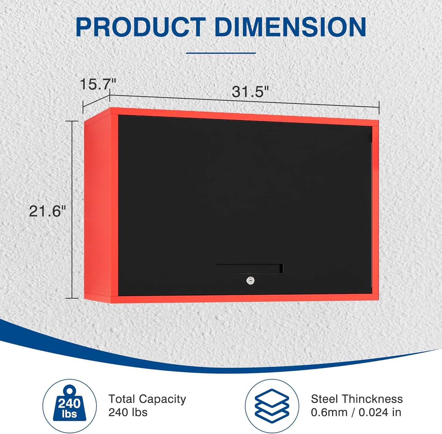 Metal Storage Cabinet Black Red Wall Cabinets with Shelf and Locking Door - Wall Mounted Storage Cabinet for Garage Warehouse Home Office - Assembly Required