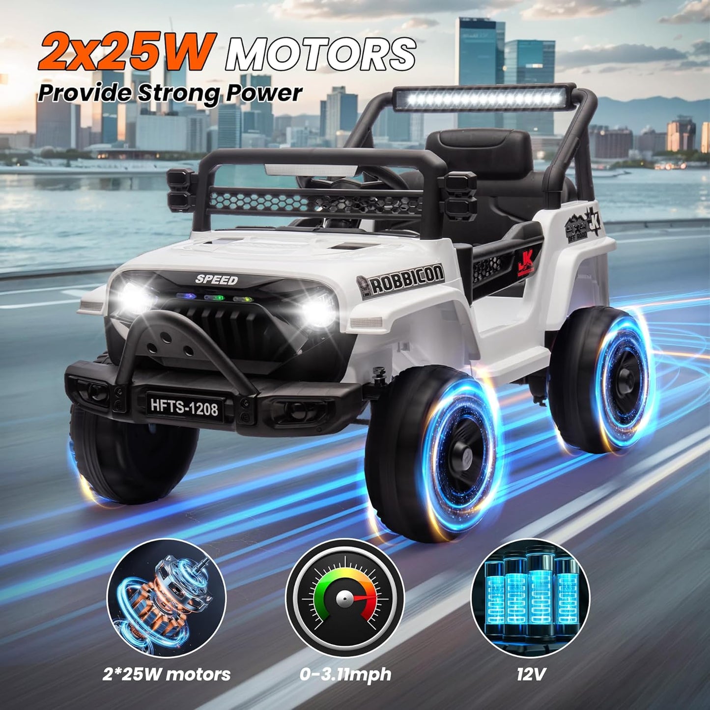 12V Ride on Electric Truck Car for Kids, 12V Kids Electric Vehicles w/Remote Control, Four-Wheel Suspension, USB, Bluetooth, Power Display, Lights, Battery Powered Ride on Toys for Boys Girls (White)