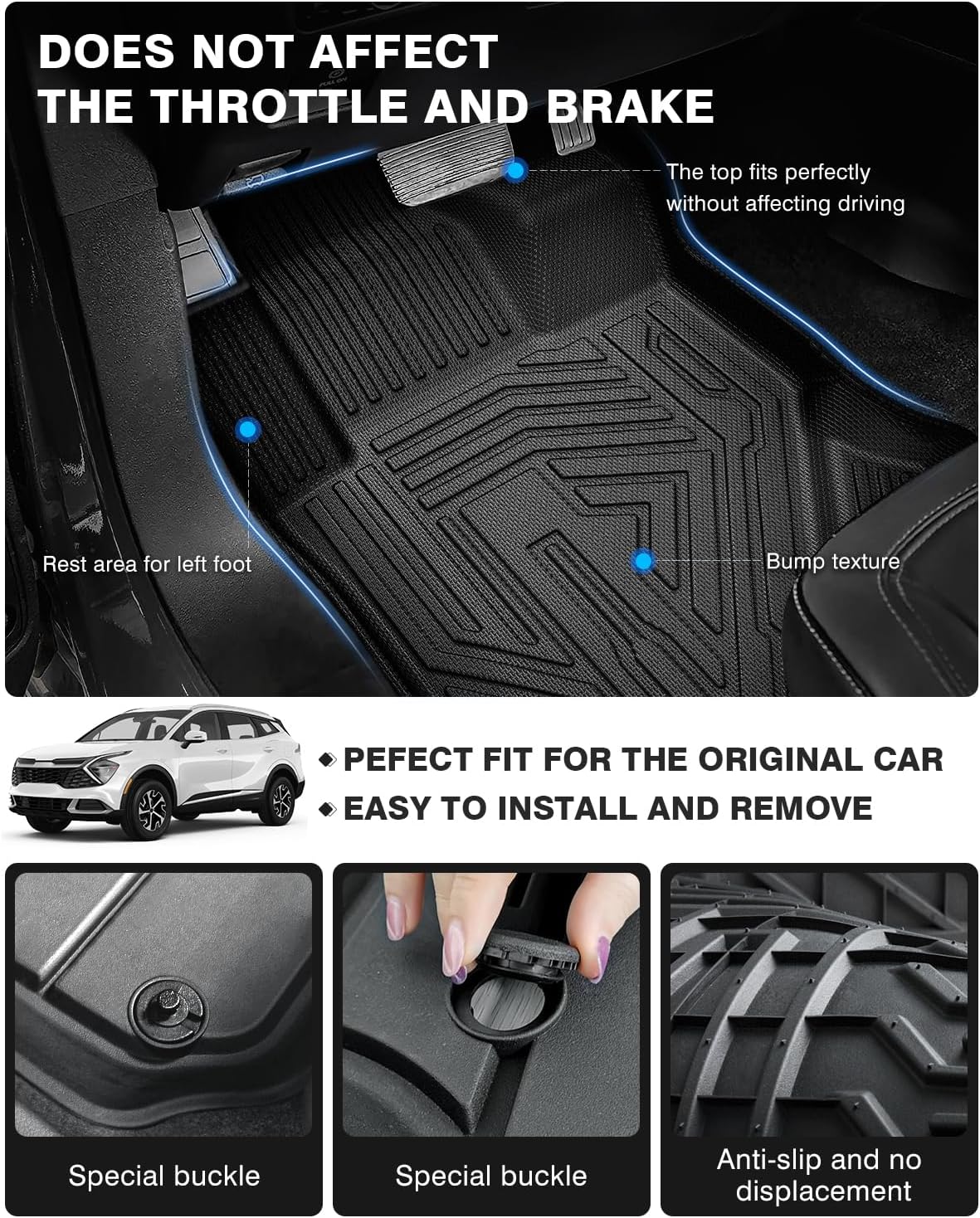 Powerty Floor Mats & Cargo Liner for 2023 2024 2025 Kia Sportage (Not PHEV) Accessories Floor Mats 2 Row Liner Set All Weather TPE 3D Floor Liners&Rear Cargo Mat