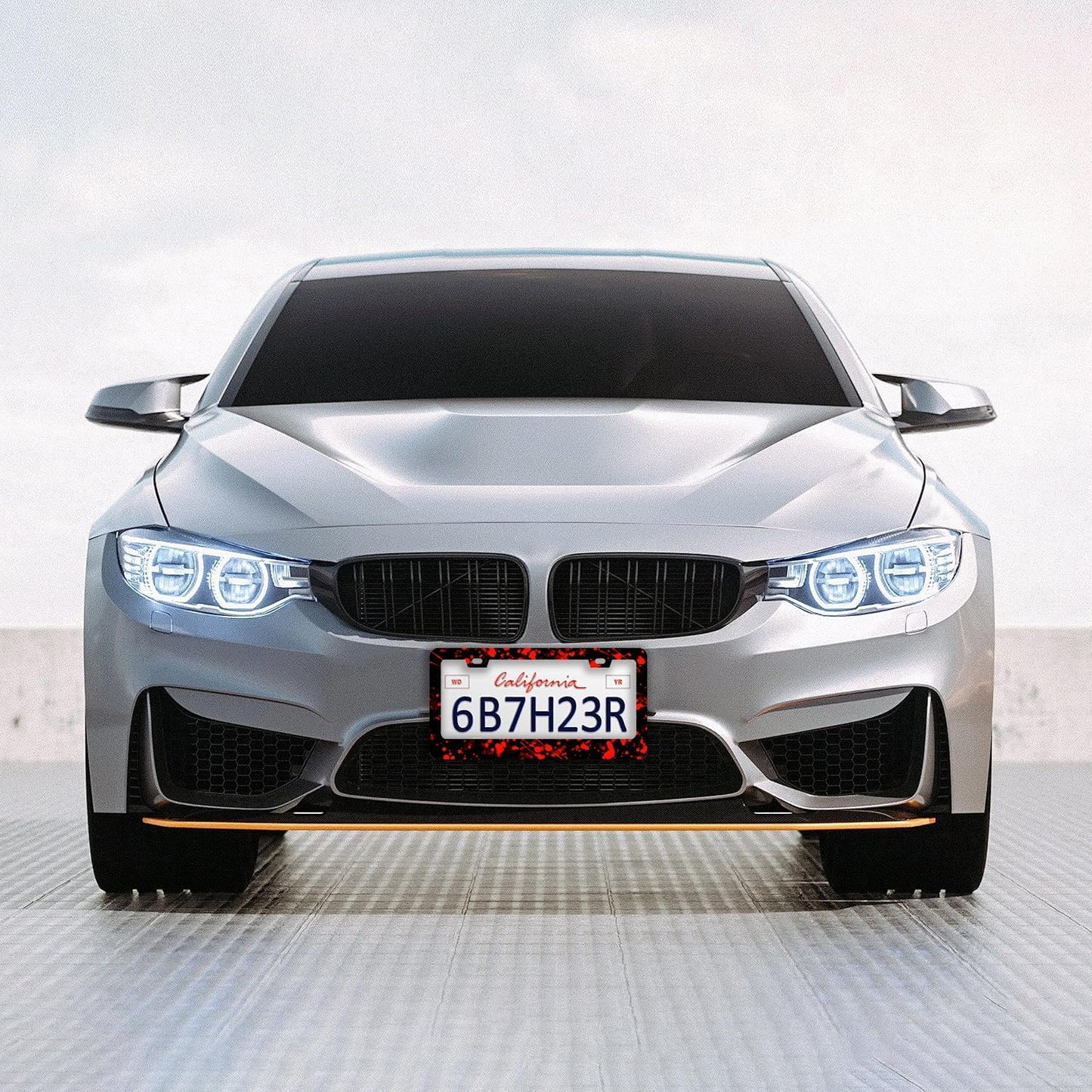 Blood Splattered Red Black License Plate Frames - 2 Pcs Set 2 Holes Stainless Steel Metal Auto Car Accessories Decoration License Plate Frame Cover Size 6.3" x 12.2" Fit US Vehicles for Women Men Gift