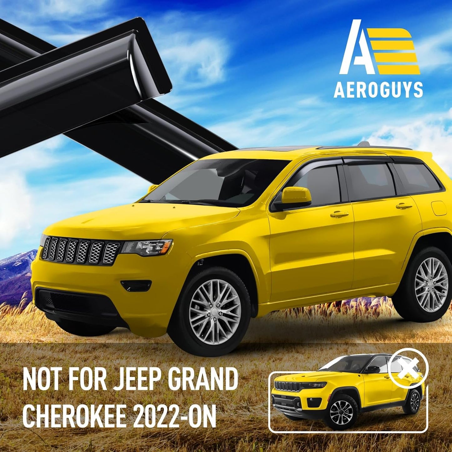 Extra Durable Window Deflectors Tape-On Window Visors Rain Guards Fit for Jeep Grand Cherokee 2011-2021, Sun Visors, Wind Vent for Shades, Exterior Car Accessories - 6pcs. AG0531