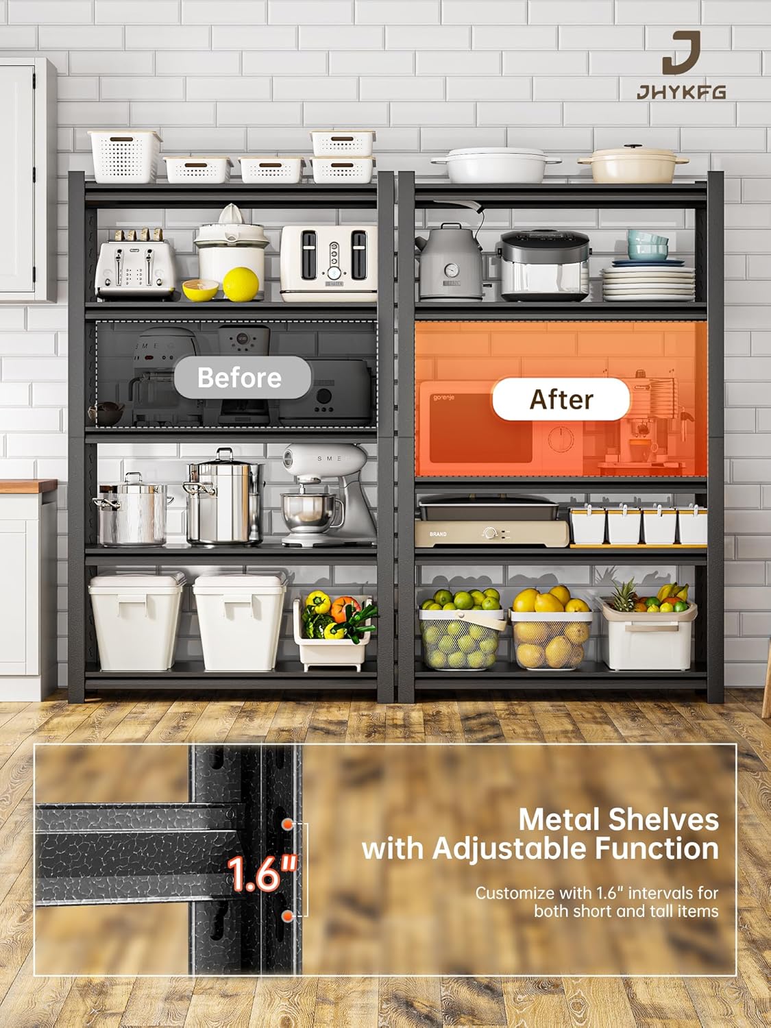 JHYKHG 72" H Storage Shelves,5-Tier Heavy Duty Garage Shelving,Adjustable Shelving Unit,Metal Shelf,Boltless Assembly Rack for Warehouse,Shed,2,500 lb Load,16 x 36 x 72 Inches,Black