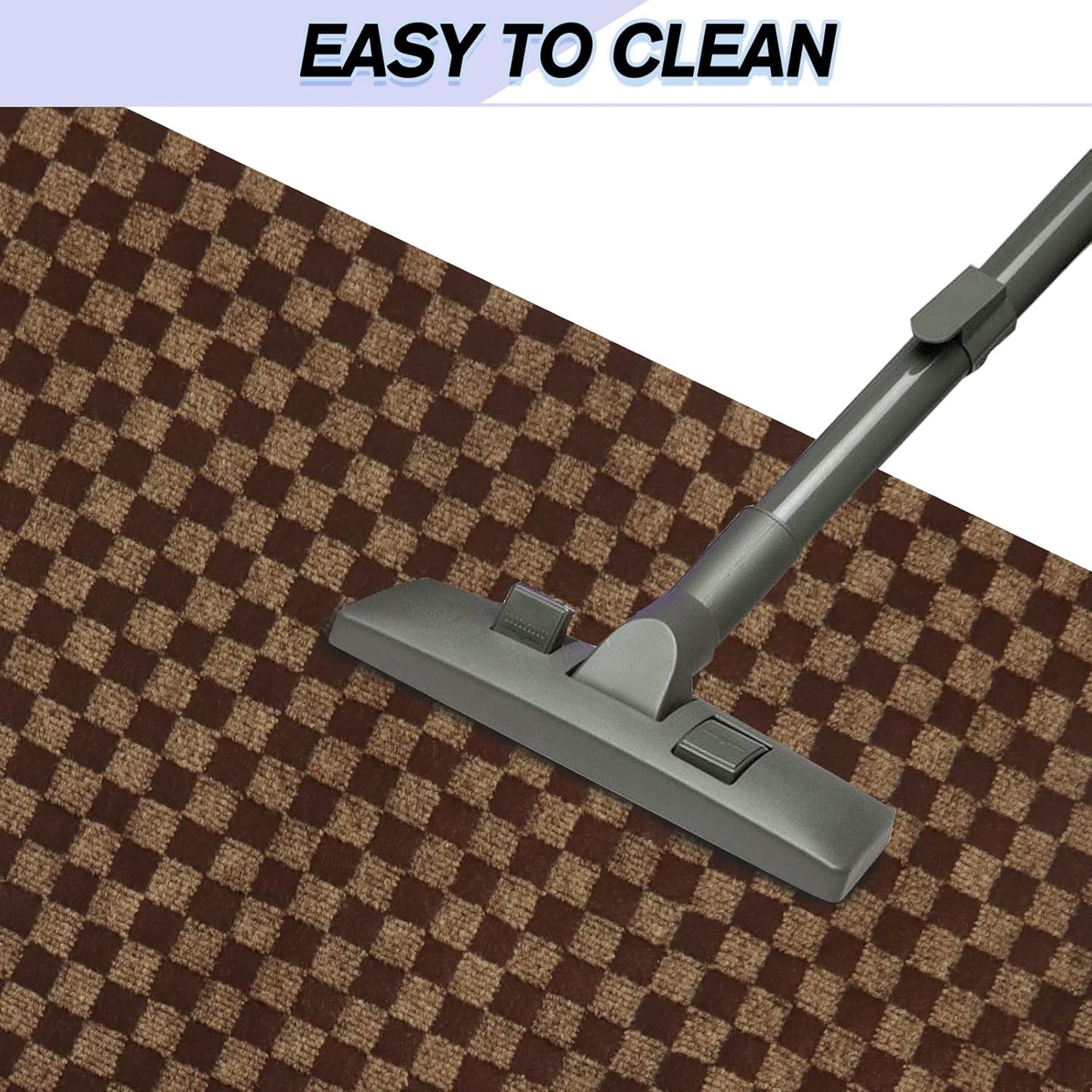 Custom Size Backed Non-Slip Area Rugs Runner, Easy Clean, Waterproof Runner Rugs for Hallway Entryway, Kitchen, Laundry, 3FT x 53FT, Brown Checkered