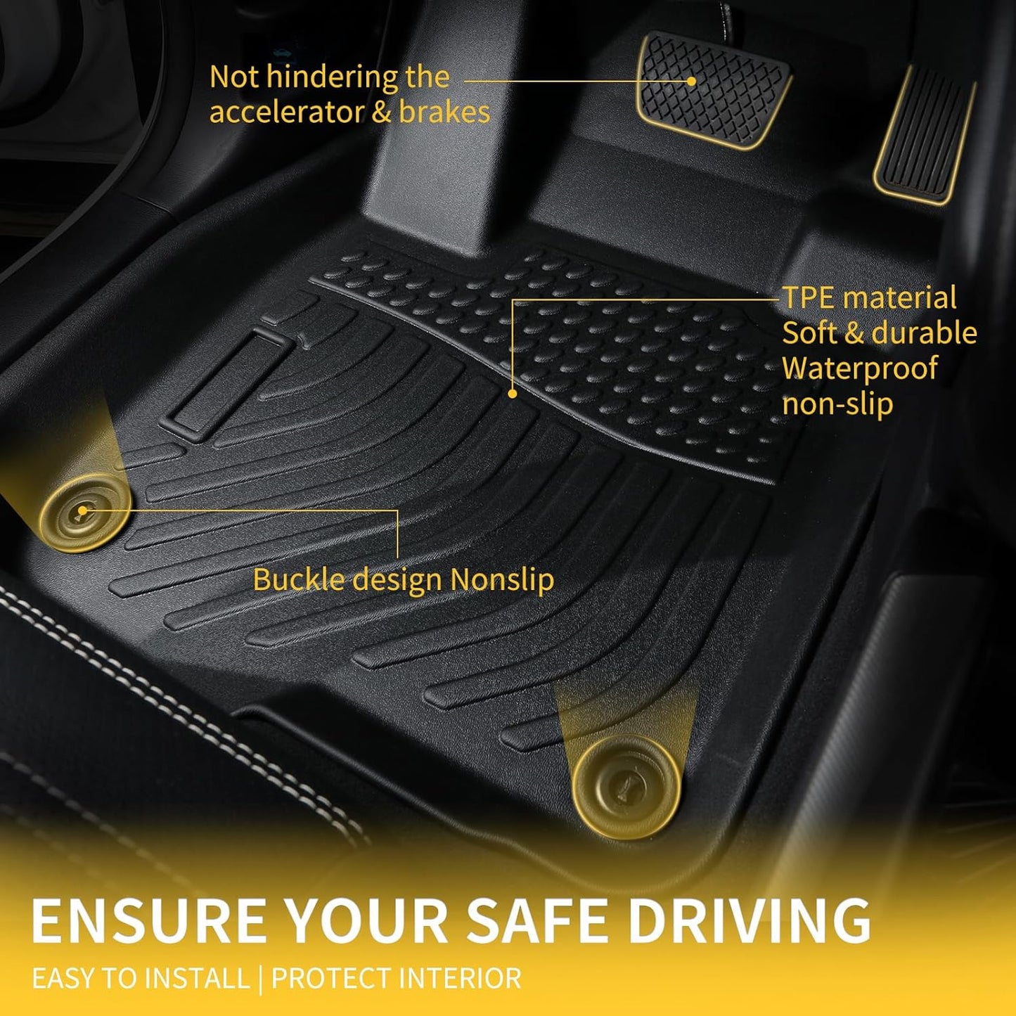 GINOWY-Floor Mats for Ford Fusion & MKZ 2017-2020, TPE All Weather Protection Fusion Car Floor Mats, Custom Anti-Slip Rubber Floor Liners for Lincoln MKZ Car Accessories Black