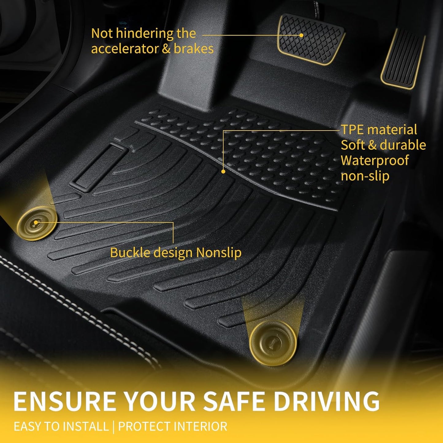 GINOWY-Floor Mats for Nissan Armada &Infiniti QX80 2019-2024 Bench Seating All Weather Car Floor Mats Armada 2024 Waterproof Easy to Clean Armada Floor Liners Accessories Black