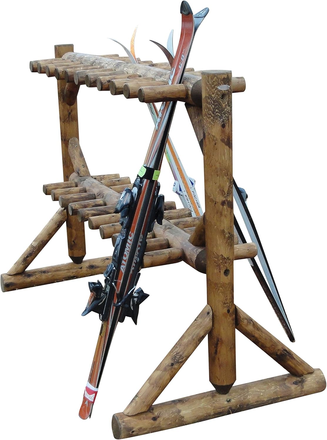 17-Pair Freestanding Skis + Snowboard Log Rack, Standing Shorter Ski Storage Racks, Snowboard Sports Organizer, Ski Poles Garage Sports Equipment Organizer, Rack for Snowboards - Canyon Brown