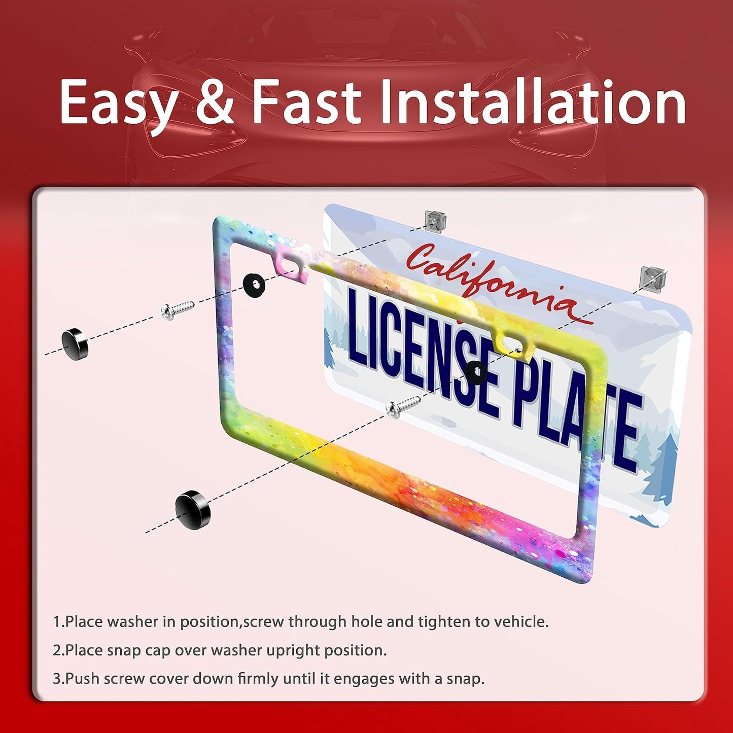 Colorful Rainbow Personalized License Plate Frame License Plate Stainless Steel o Parts Funny License Plate Decorative with Screws Size 12.3" x 6.3" for Men Women