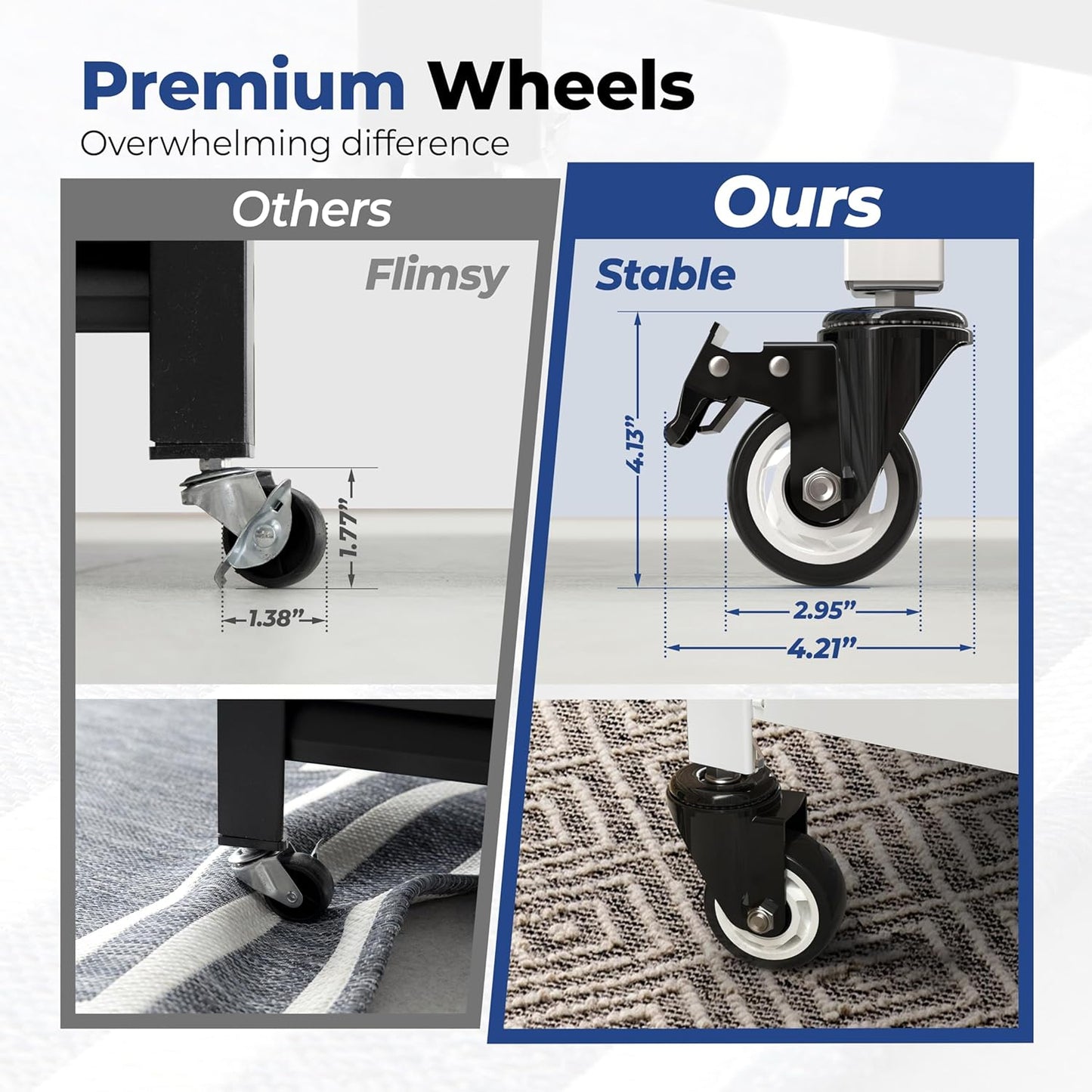 HOMEDANT House White 5-Tier Metal Rolling Cart Shelf Rack Casters Heavy Duty Wheel Shelving Unit Adjustable Utility Storage Shelves Organizer Shelf Kitchen Garage 36.2" W x 16.5" D x 69.5" H 4Pack