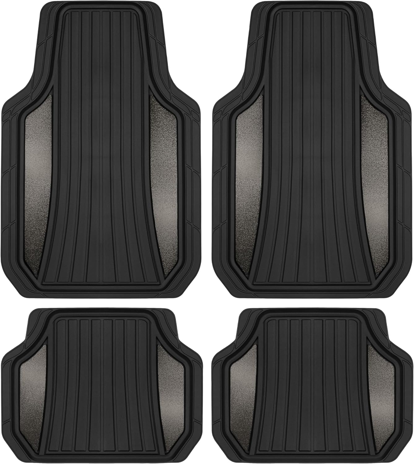 Motor Trend ChromeTech Car Floor Mats Full Set - Durable Rubber Floor Mats for Cars with Two Tone Accent, All Weather Interior Protection for Front and Rear with Non-Slip Backing, Gunmetal Chrome