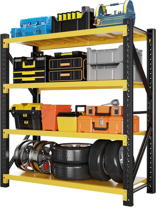 5000LBS Heavy Duty Garage Shelving 59" W Garage Storage Shelves 4-Tier Metal Garage Shelving Adjustable Shelf Unit Storage Rack for Basement Supermarket Warehouse 59" W x 24" D x 78" H Yellow