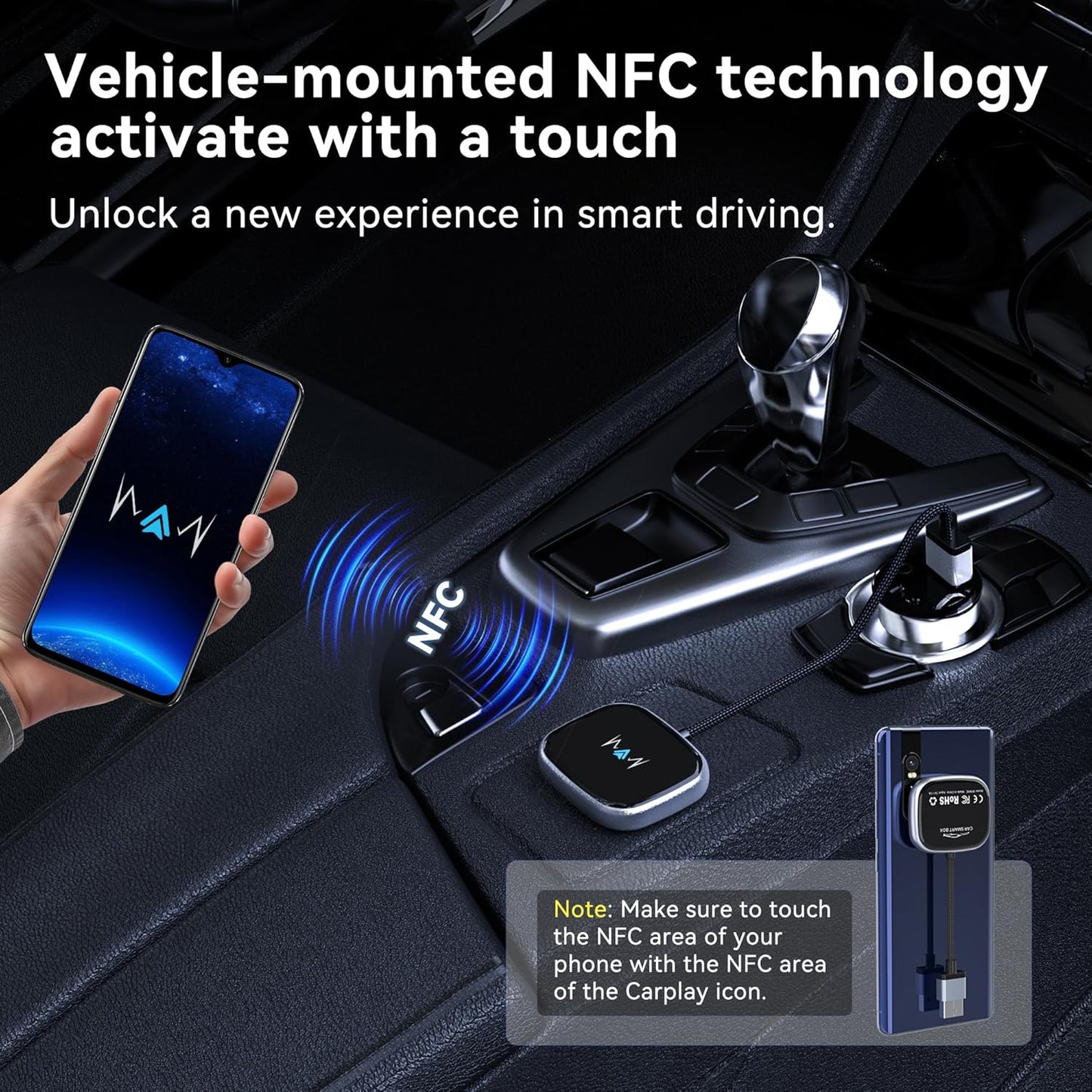 Wireless Android Auto Adapter, Wireless carplay Adapter, Latest NFC Touchscreen Connectivity, Wireless Plug-and-Play for Android Devices (Android 11 and Above)