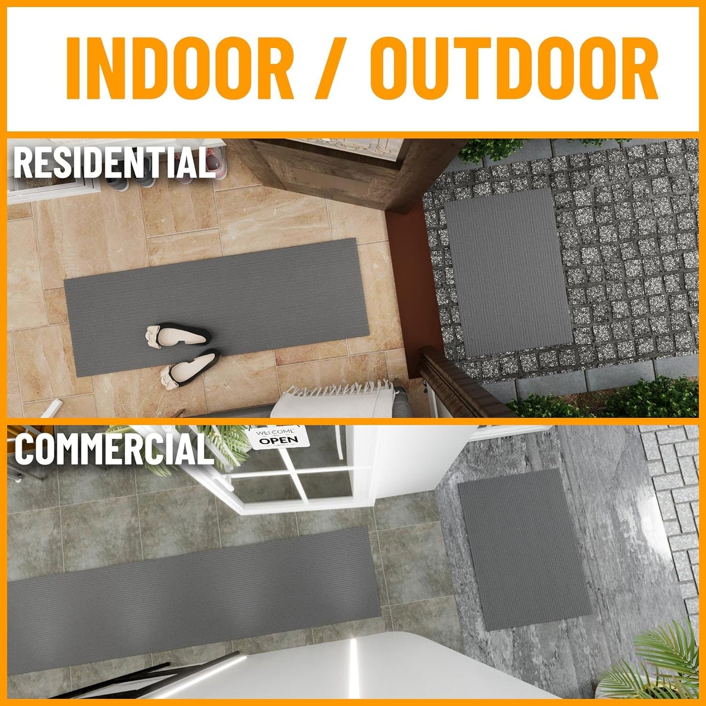 Ottomanson 2'7" x 22' Hallway Runner with Scraper Pile - Extra Durable Non-Slip Rug Mat for Indoor & Outdoor Use - Ideal for Kitchen, Entryway & Garage - High-Traffic Carpet, Gray