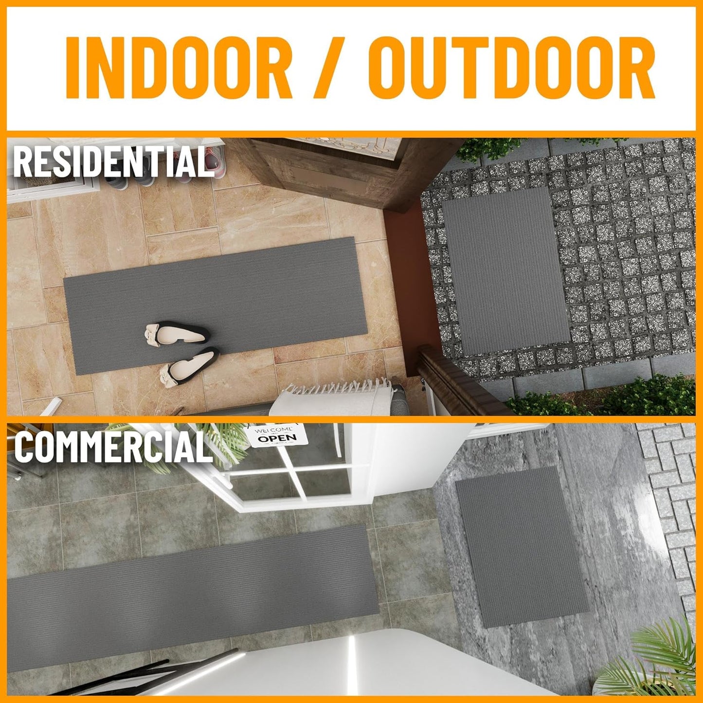 Ottomanson 2'7" x 32' Hallway Runner with Scraper Pile - Extra Durable Non-Slip Rug Mat for Indoor & Outdoor Use - Ideal for Kitchen, Entryway & Garage - High-Traffic Carpet, Gray