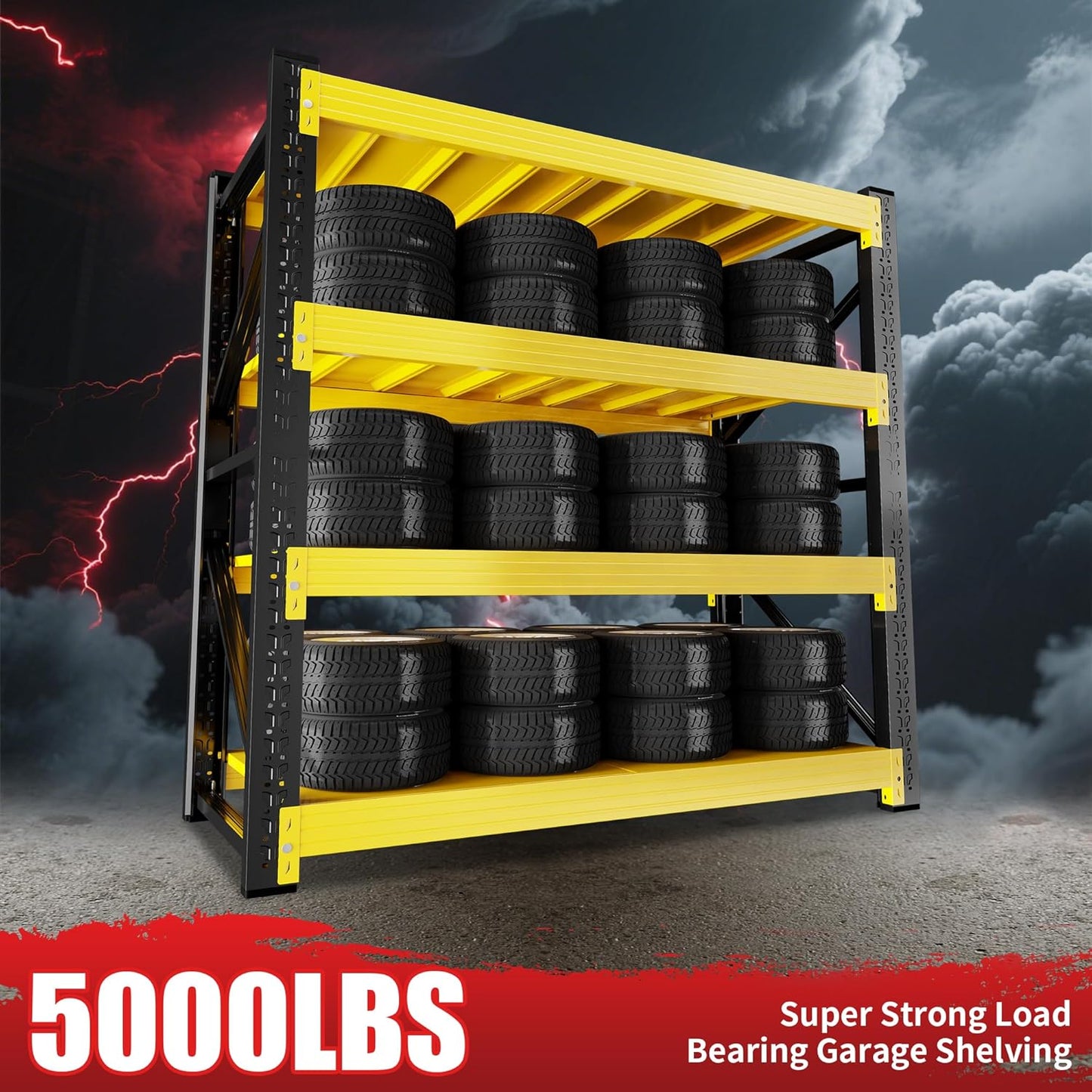 5000LBS Heavy Duty Garage Shelving 59" W Garage Storage Shelves 4-Tier Metal Garage Shelving Adjustable Shelf Unit Storage Rack for Basement Supermarket Warehouse 59" W x 24" D x 78" H Yellow