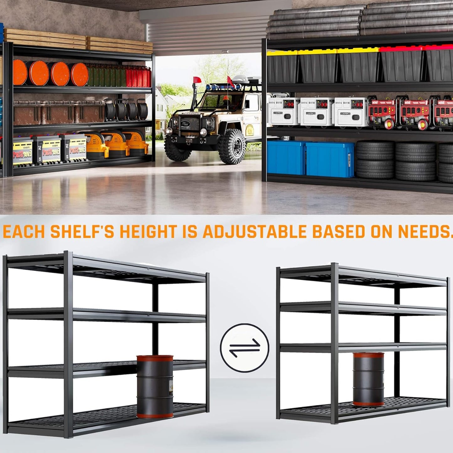 77" W Storage Shelves Heavy Duty Garage Shelving 4 Tier Metal Shelving Unit, Adjustable Shelves, 5000LBS Steel Industrial Shelving for Basement Warehouse Commercial, 77" W*24" D*72”H, 2 Pack
