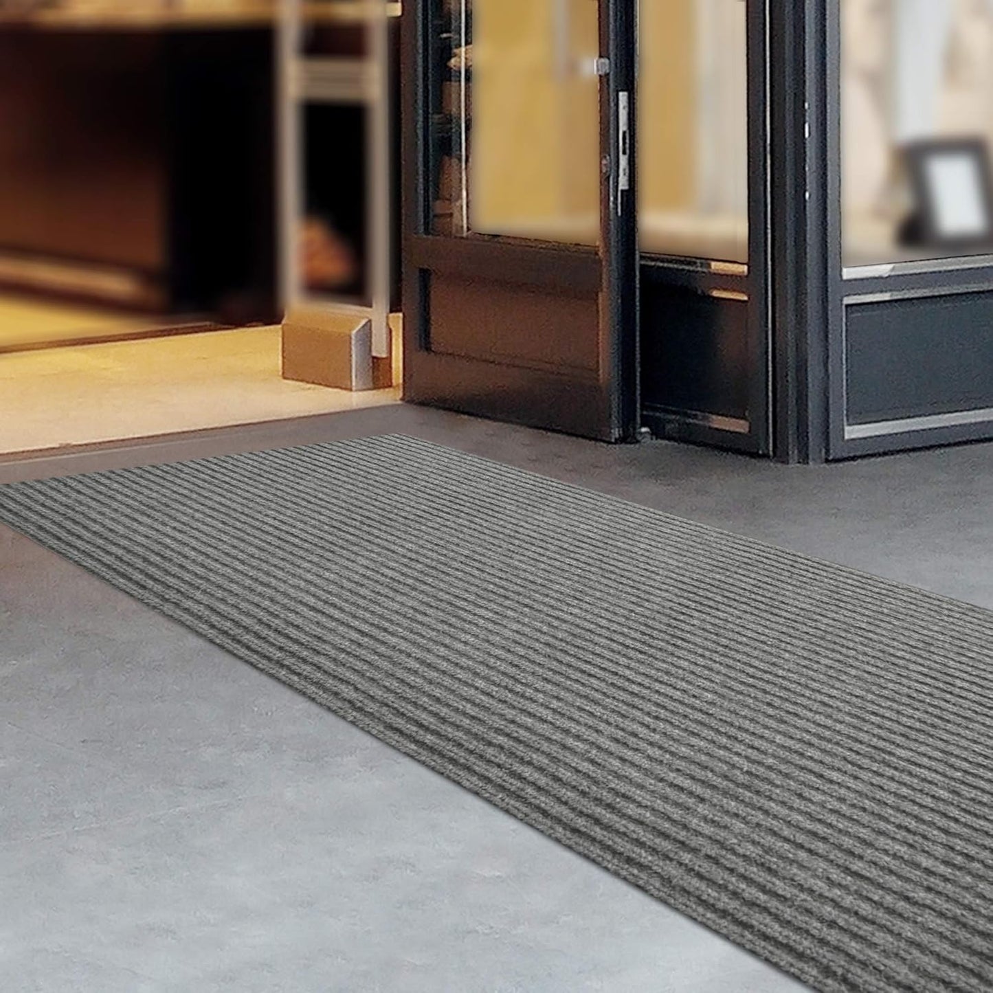 iCustomRug Spartan Weather Warrior Duty Indoor/Outdoor Utility Ribbed in 3ft,4ft,6ft Widths 70 Custom Sizes with Natural Non-Slip Rubber Backing 4'X16' in Grey