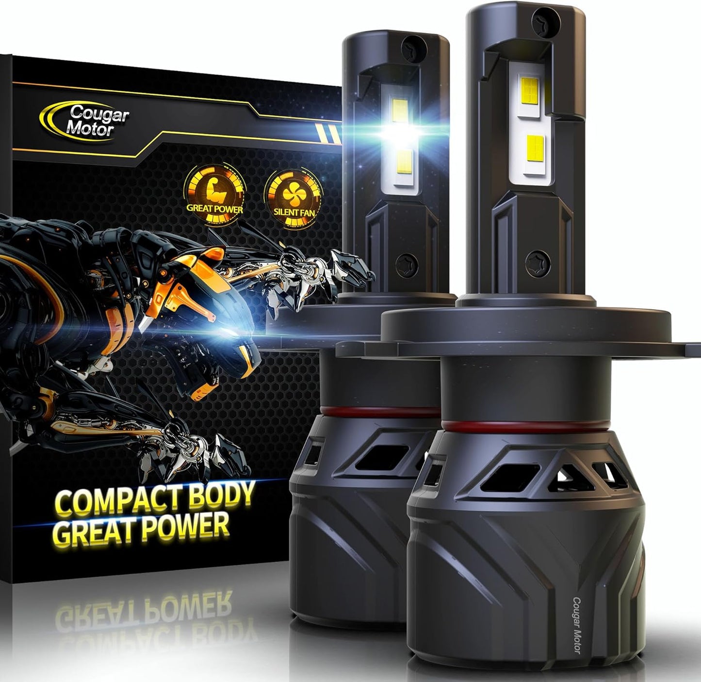 Cougar Motor H4 Bulbs, 9003 Fog Lights 6500K White Non-Polarity H4 Fog Bulb or Off-Road Use Plug and Play - Pack of 2