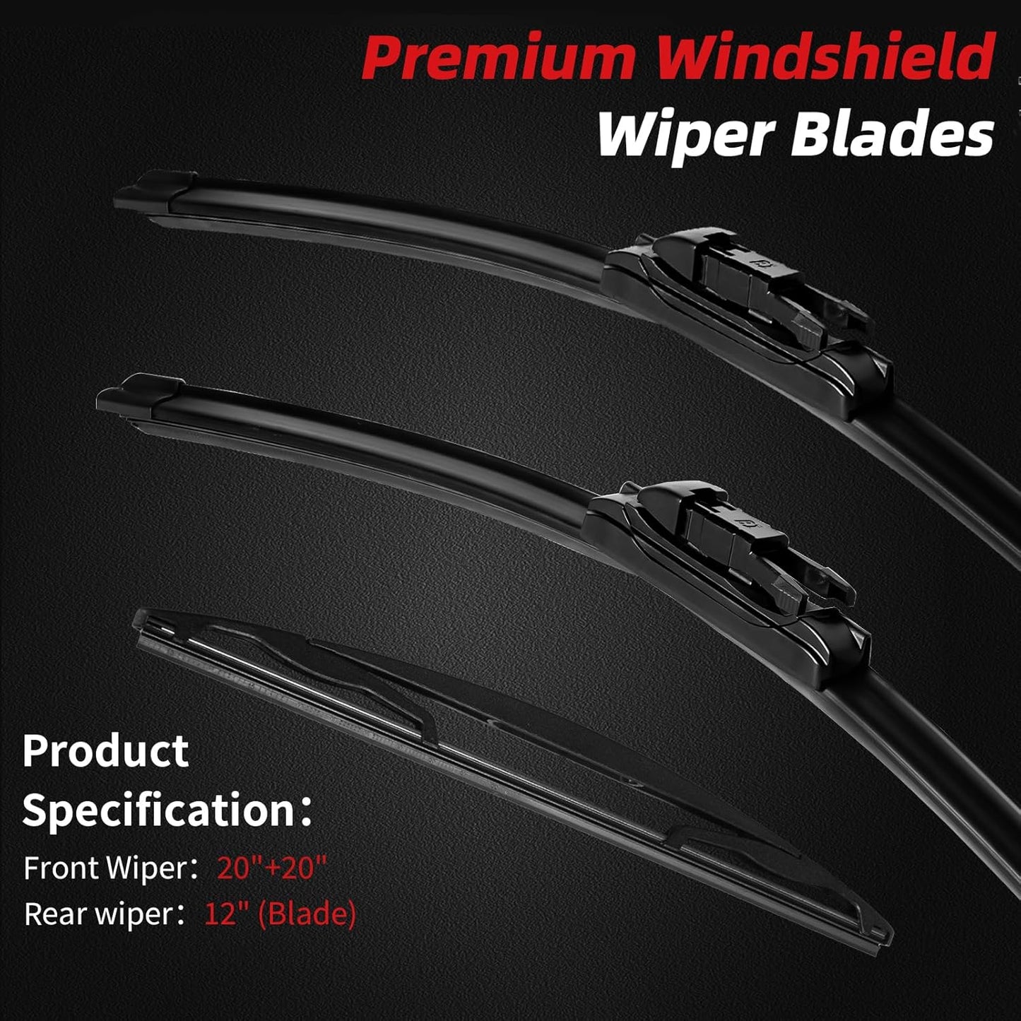 OTUAYAUTO Windshield Wiper Blades - Replacement for Ford Escape 2008-2012, Original Factory Quality Front and Rear Wiper Blade - Pinch Tab 20"+20"+12"(Pack of 3)