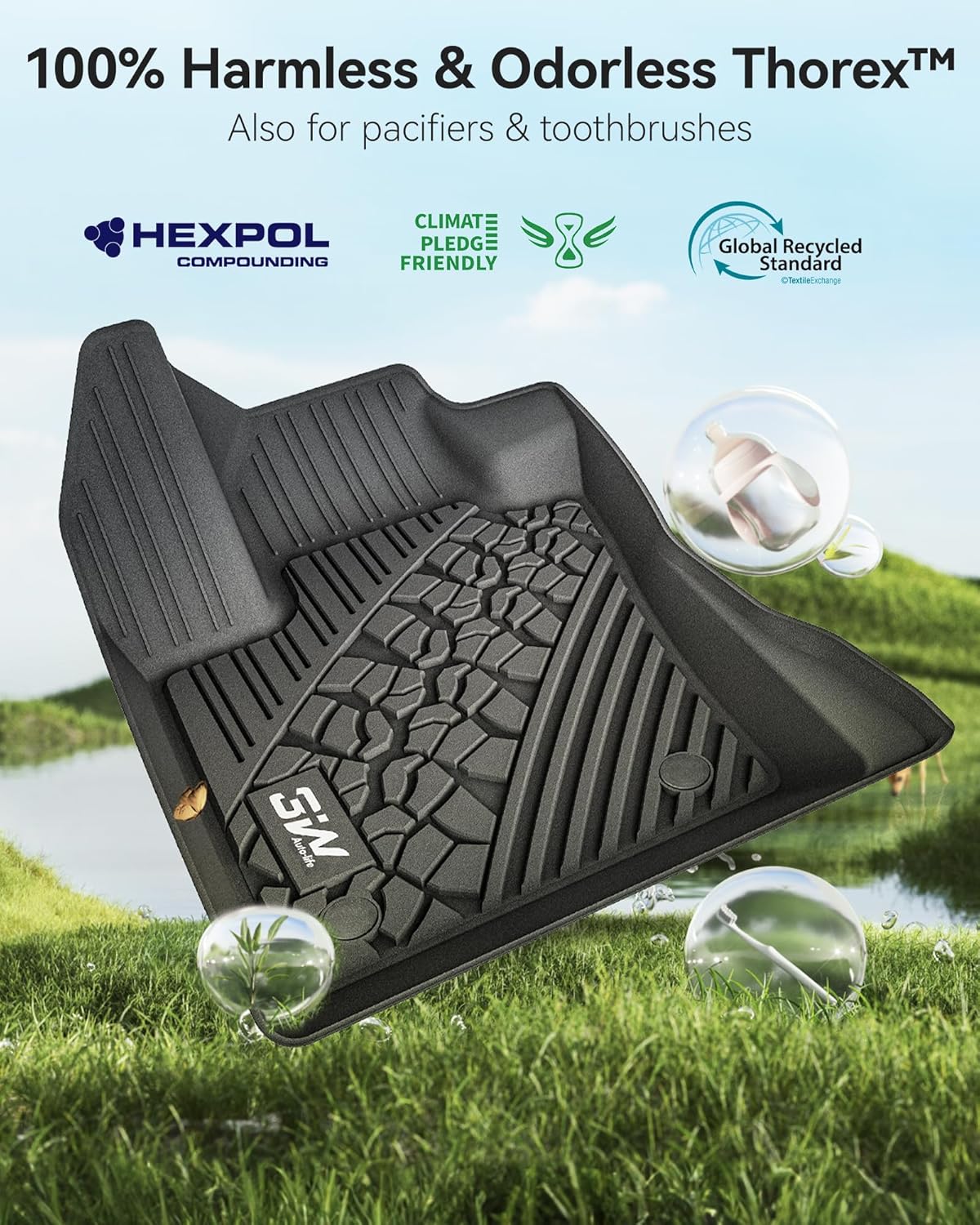 3W Floor Mats and Cargo Liner Fit for 2017-2025 Jeep Compass, TPE All Weather Custom Fit First Second Rows and Trunk Full Set Car Mats, Black