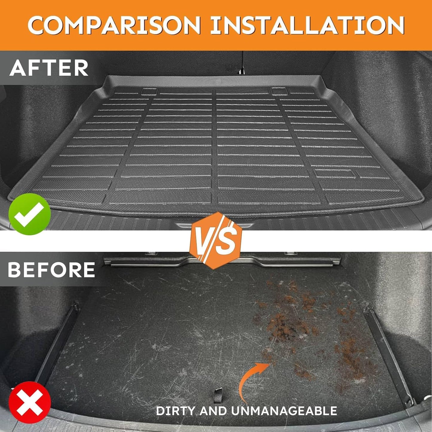 Binmotor-Floor Mats & Cargo Liner for Toyota Camry 2007-2011, TPE All Weather Car Accessories Mats Camry Custom Fit Rubber Liners Trunk Waterproof, Nonslip