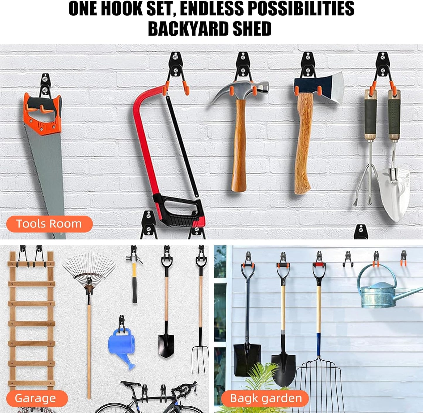 Garage Hooks, 6 Pack Small Round Wall Hooks for Hanging Heavy Duty Ladders, Bikes, Tools Ideal for Garage, Garden, Basement Utility Room Storage (Black)