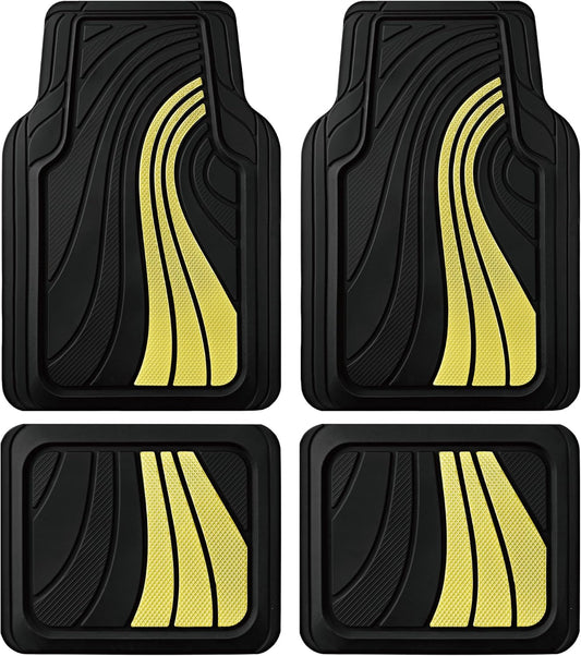 Road Comforts Car Floor Mats Full Set – Front & Rear Car Floor Mats with Aluminum Design, Anti-Slip Backing, All-Weather Protection, Trim-to-Fit Car Mats for Most Sedans, SUVs & Vans - Yellow