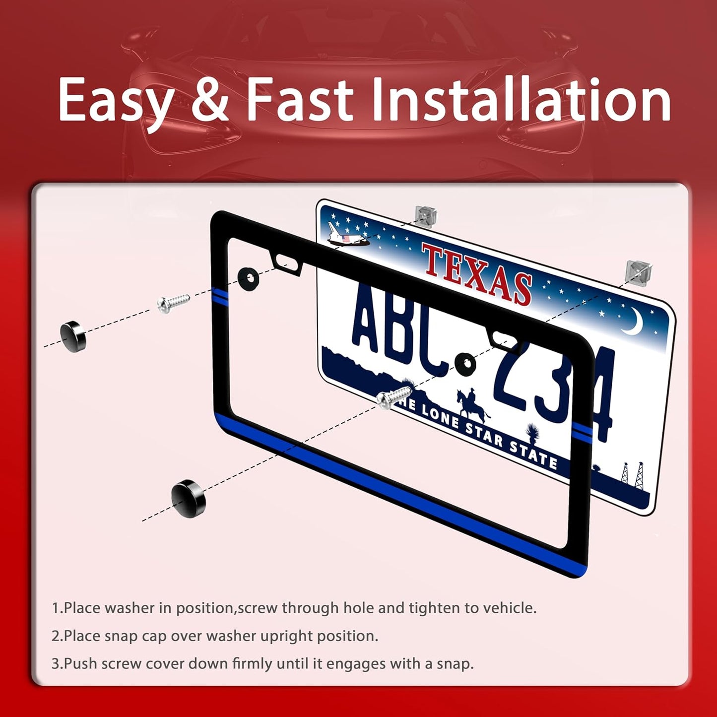 Thin Blue Line License Plate Frame Patriotic License Plate Frames Funny Stainless Steel Accessories Cars Decor with 2 Holes and Screws Fits Standard Us Ca Vehicles License Plate Holder 12.2 X 6 Inch