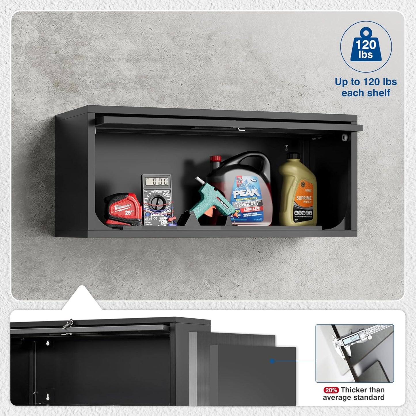 Metal Storage Cabinet Black Wall Cabinets with Locking Door - Wall Mounted Storage Cabinet for Garage Warehouse Home Office - Assembly Required