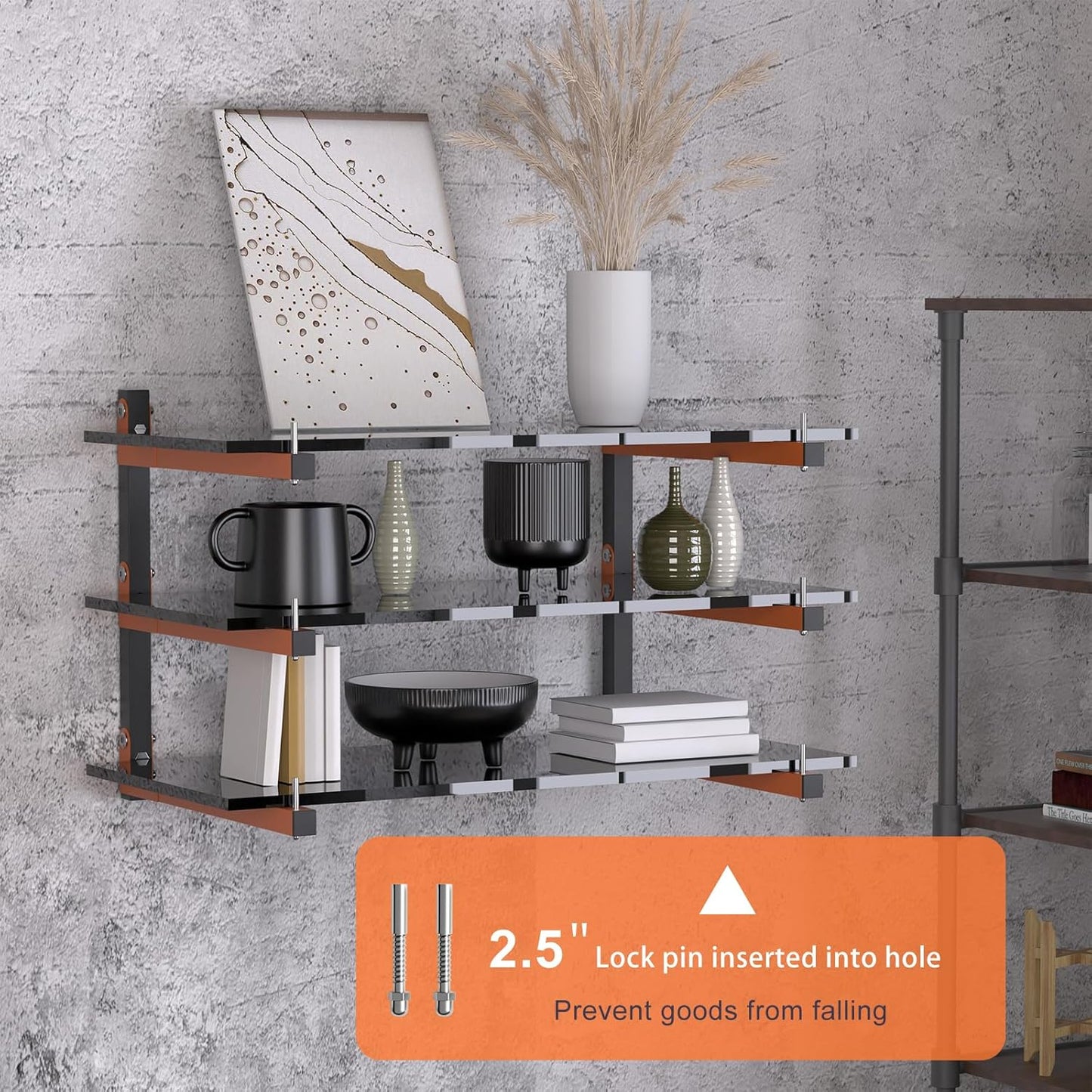 Lumber Rack Wall Mount, Lumber Storage Rack, Heavy Duty Wood Storage Racks with 6-Level System, 720 lb Sturdy Garage Wood Organizer, Orange Lumber Metal Racks for Indoor and Outdoor (4 PACK)