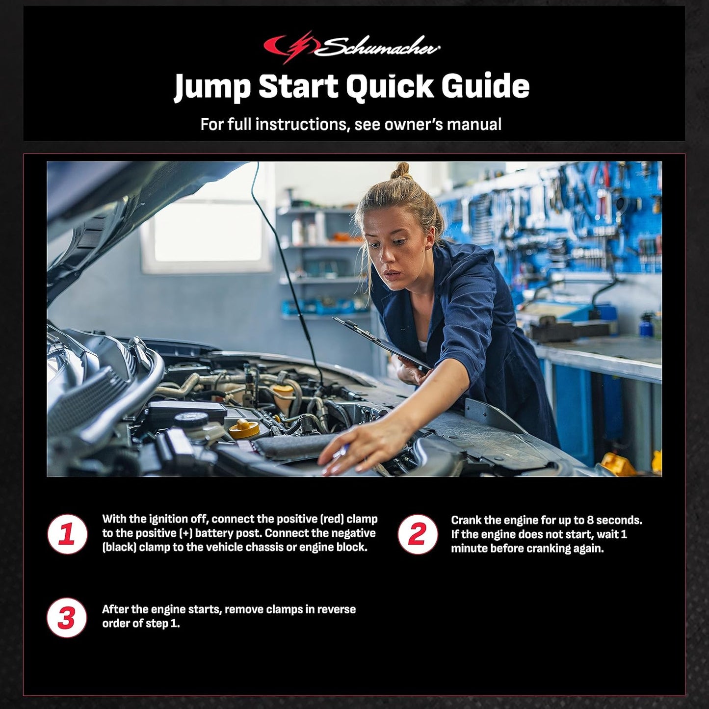 Schumacher Electric Car Battery Jump Starter & Portable Power Station - 1800 Peak Amps - 12V DC Power Outlet - with Overload & Short-Circuit Protection & Jumper Cables - DSR119