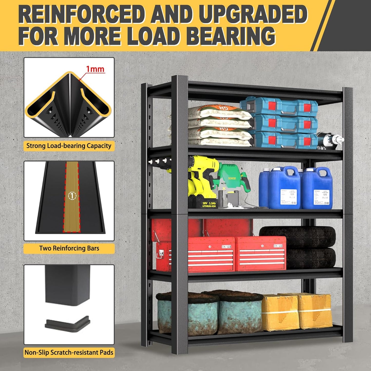 72" H x 48" W x 20" D 5-Tier Heavy Duty Garage Shelving Unit, 3000 LBS Capacity Metal Storage Rack,Adjustable Steel Shelves for Garage, Warehouse, Basement, Pantry, Workshop.4 Pack