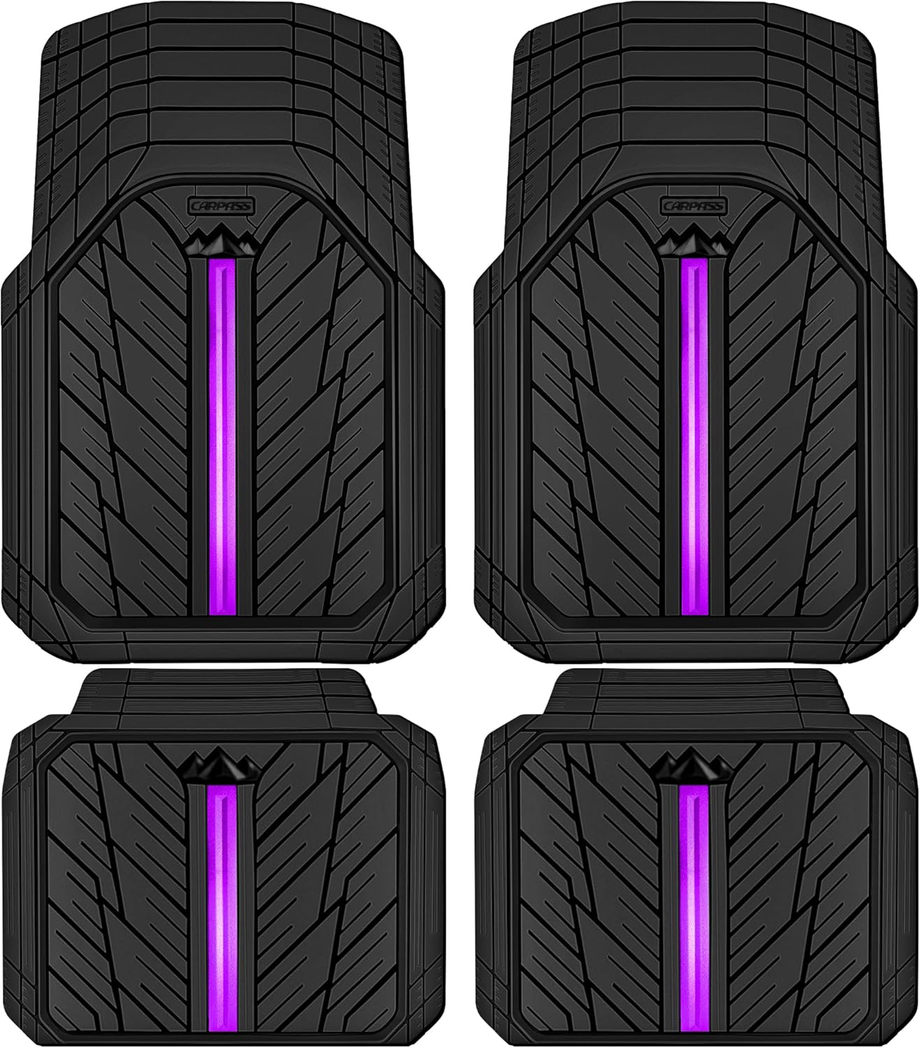 CAR PASS Metal Medium Rubber Floor Mats for Car Heavy Duty Car Mats All Weather, Universal Trim to Fit for Truck SUV Vehicle Automotive Floor Mats, Waterproof Car Mats 4 Piece Black Purple