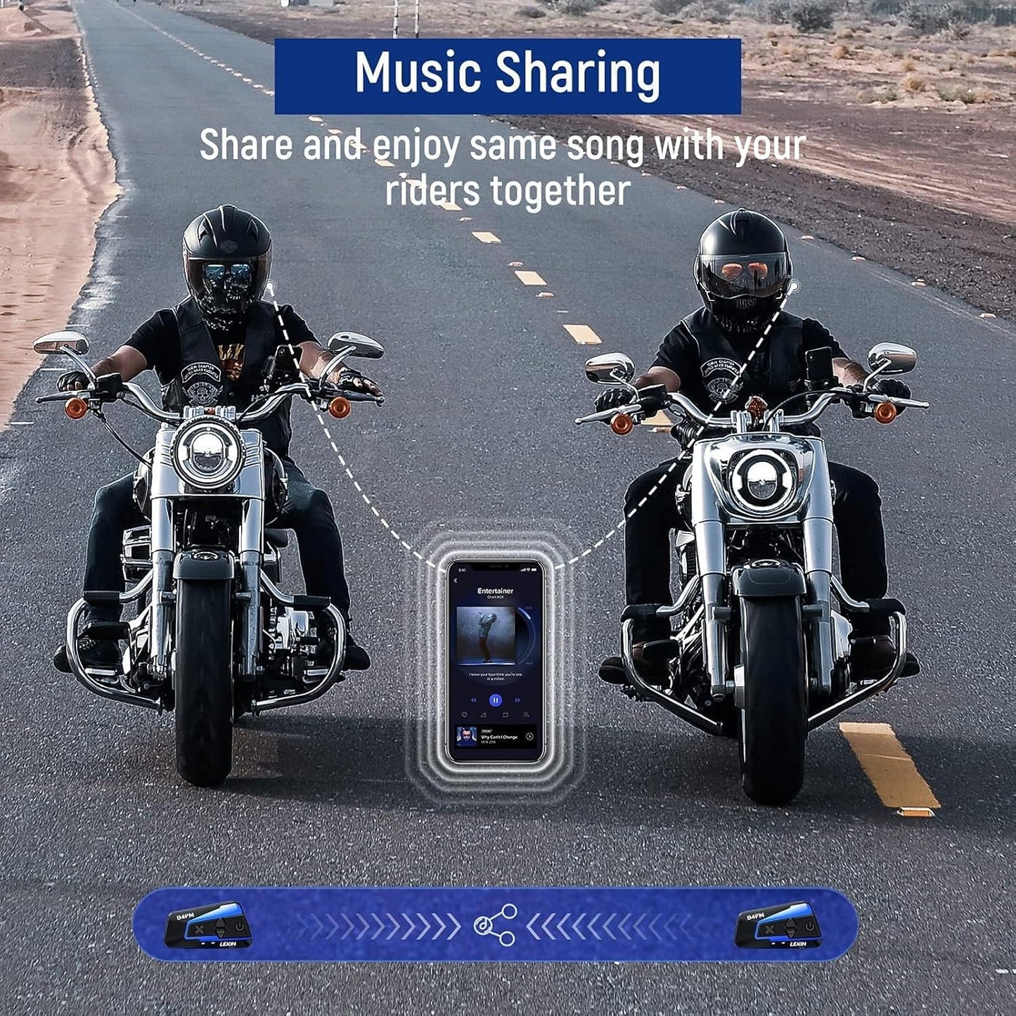 LEXIN B4FM Motorcycle Bluetooth Headset, 10 Riders Helmet Bluetooth Intercom, Universal IP67 Communication Systems with Music Sharing, Noise Cancellation, FM Radio, Fit for Snowmobile, 2 Pack