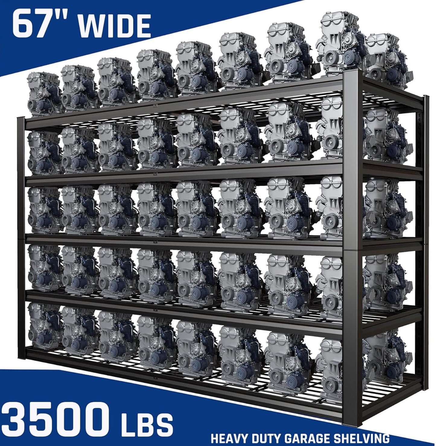 67" W Garage Shelving Heavy Duty, 67" W x 24" D x 84" H, Adjustable 5 Tier Metal Shelves, Commercial Metal Shelf Rack, Industrial Shelving, 2 Pack