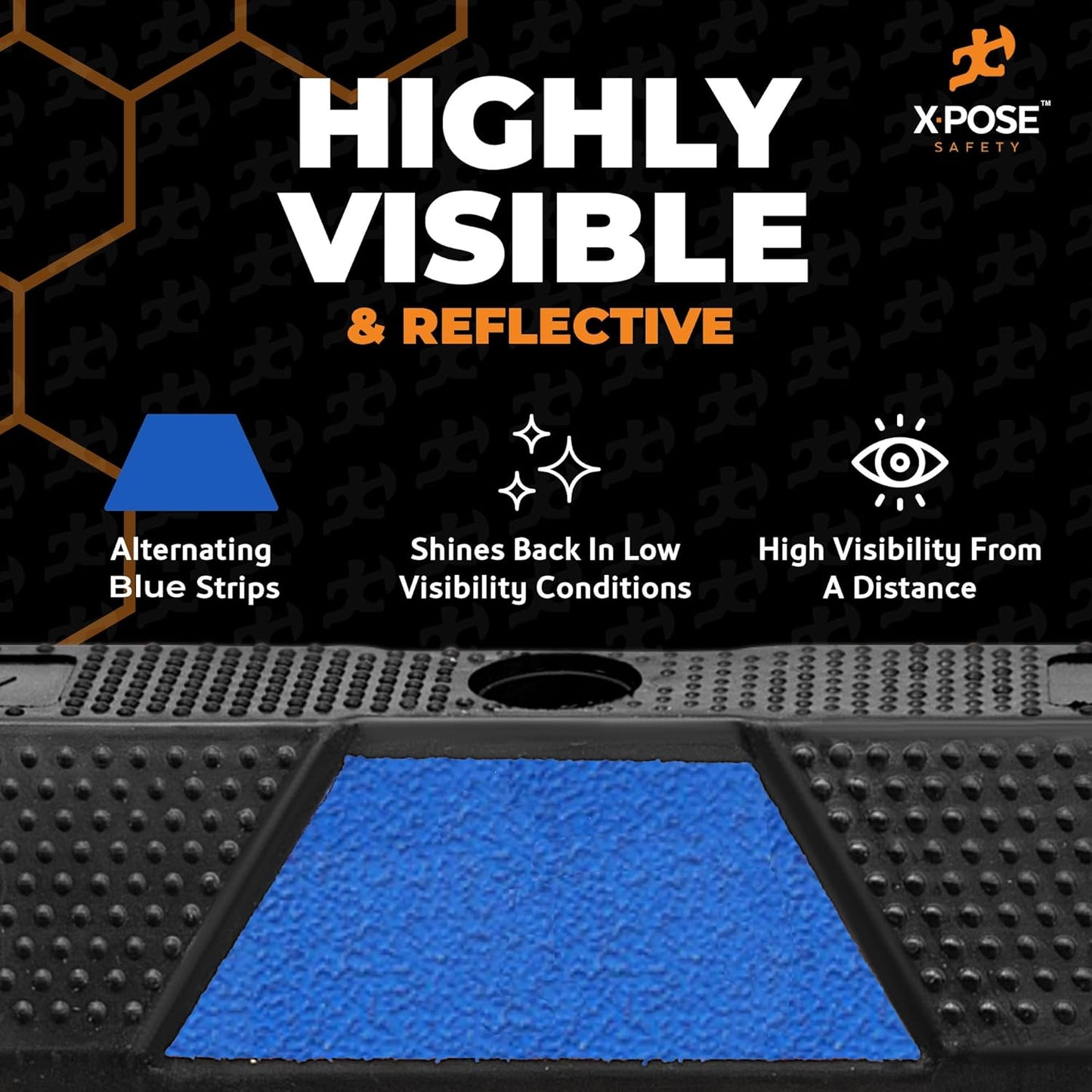 Xpose Safety 72" Heavy Duty Rubber Parking Stopper – Bulk Half Pallet 24 Pack Wheel Blocks for Garage, Driveway, or Ramp – Car Bumper Stop with Blue Reflective Strips – Removable Floor Mount