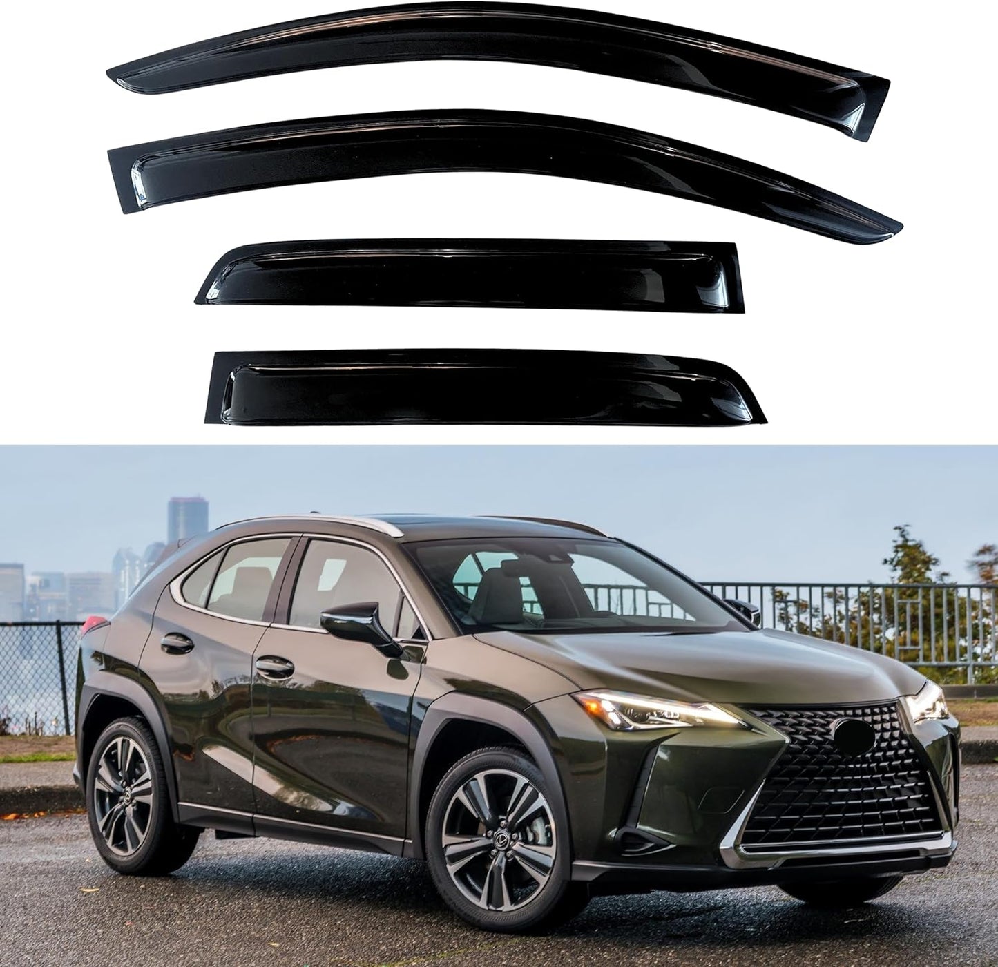 KPY Window Visors Compatible with Lexus UX 2019-2024, 4PC Rain Guard Side Vent Deflectors Tape-On Style, 2019 2020 2021 2022 2023 2024