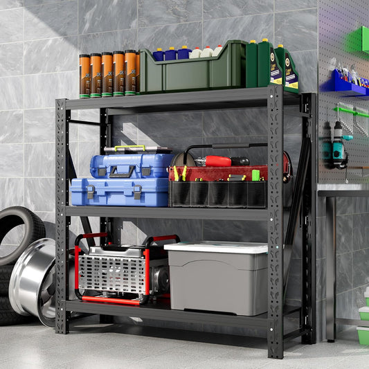 Garage Shelving Unit 1 Set Rustproof 50“W Heavy Duty Storage Shelves Easy Assembly 3 Tier Adjustable Metal Steel Utility Shelf Rack Garage Storage Organize for Tools Basement,Warehouse