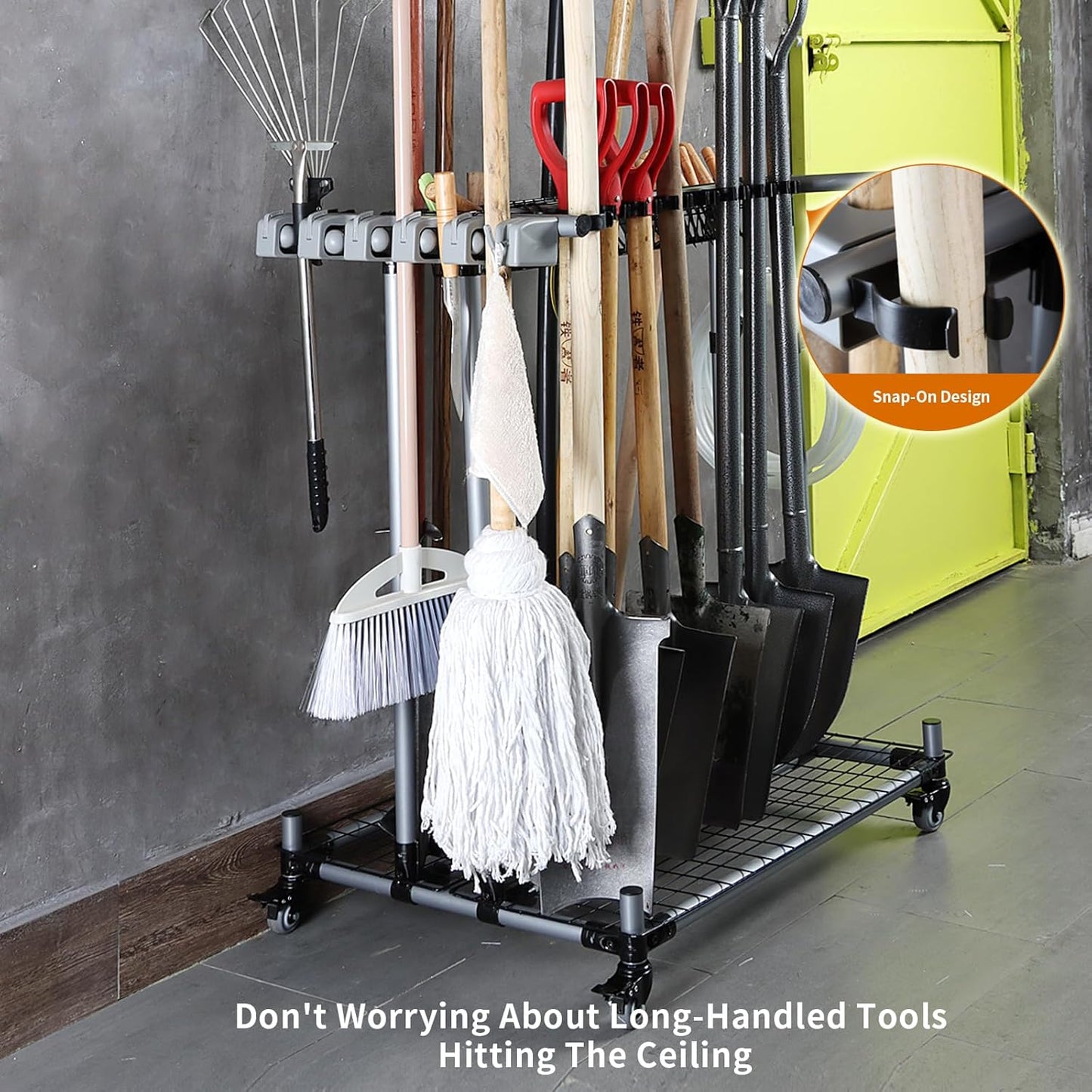 Heavy duty garden tool organizer garage storage holder storage large long farming tools lawn tool metal rack shovel and rake organizer