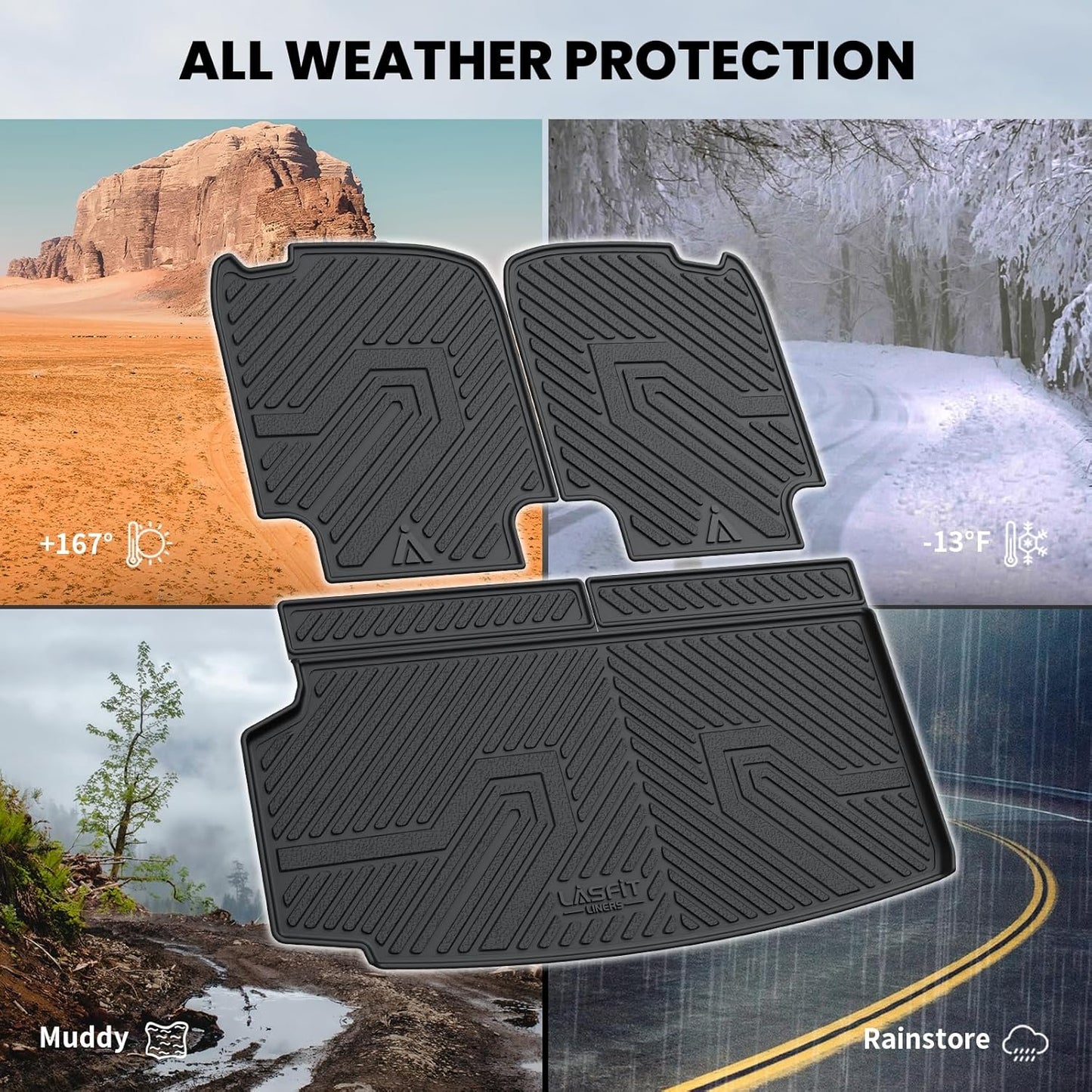 LASFIT Trunk Mat & Backrest Mat for Volvo XC90 2026-2016, All Weather TPE Custom Fit Cargo Liner for Volvo XC90 Cargo Mat, Black, Easy to Clean