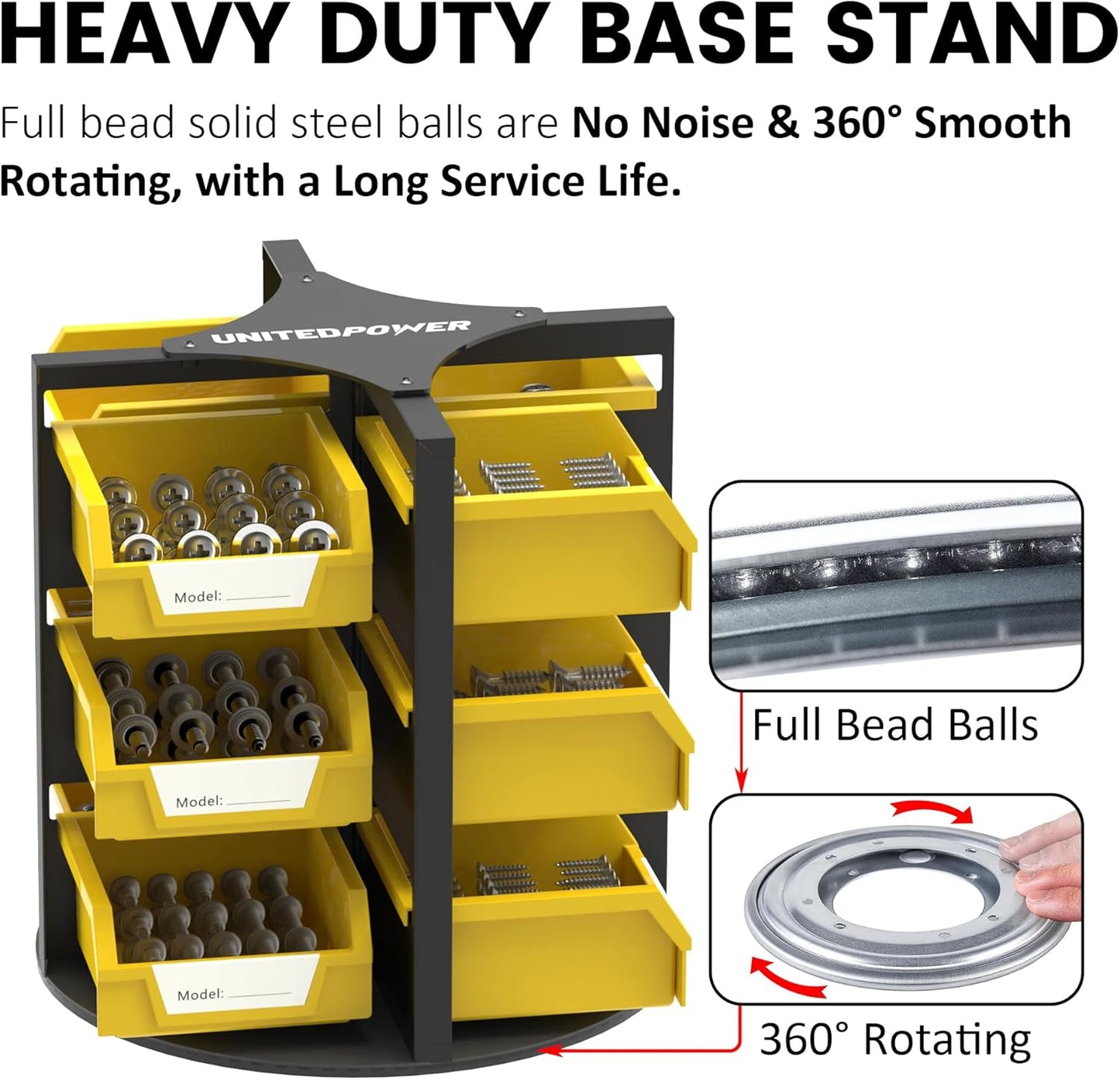 UNITEDPOWER Rotating Storage Bins, Tool Organizer, Hardware Crafts, Small Parts, Nuts and Bolts, Revolving 12 Bins Storage for Workshop, Shed, Garage, Home