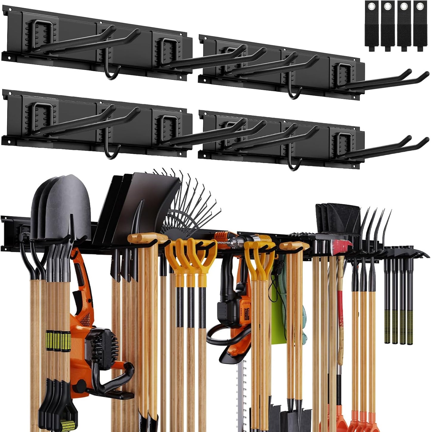 Garage Organizer Wall Mount, 64 Inch Garage Storage Organization, 20PCS Heavy Duty Garden Tool Organizer, Adjustable Tool Storage Rack Hooks, Yard Shed Tool Organizer, Hold Max 900 lbs