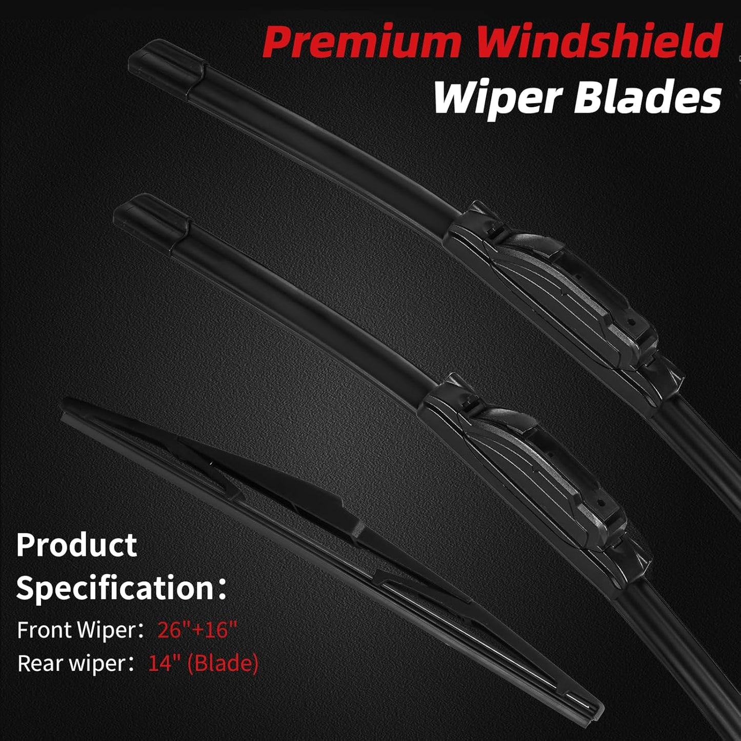 OTUAYAUTO Premium Windshield Wiper Blades - Replacement for Hyundai Tucson 16-20, Mazda CX7 07-12 - Precision Fit, All-Weather Performance, Front and Rear Wiper Blades, U Hook - 26"+16"+14" (Pack 3)