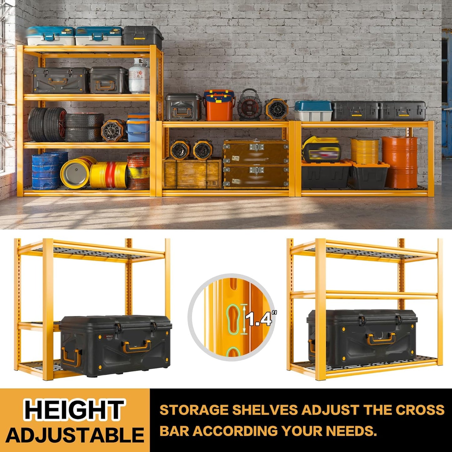 REIBII 40" W Garage Shelving 2240 LBS Storage Shelves Adjustable Heavy Duty Shelving 4 Tier Metal Shelves for Storage 59.5"H Metal Shelf for Pantry Basement Warehouse 40"W × 19.5"D × 59.5"H, 4 Pack