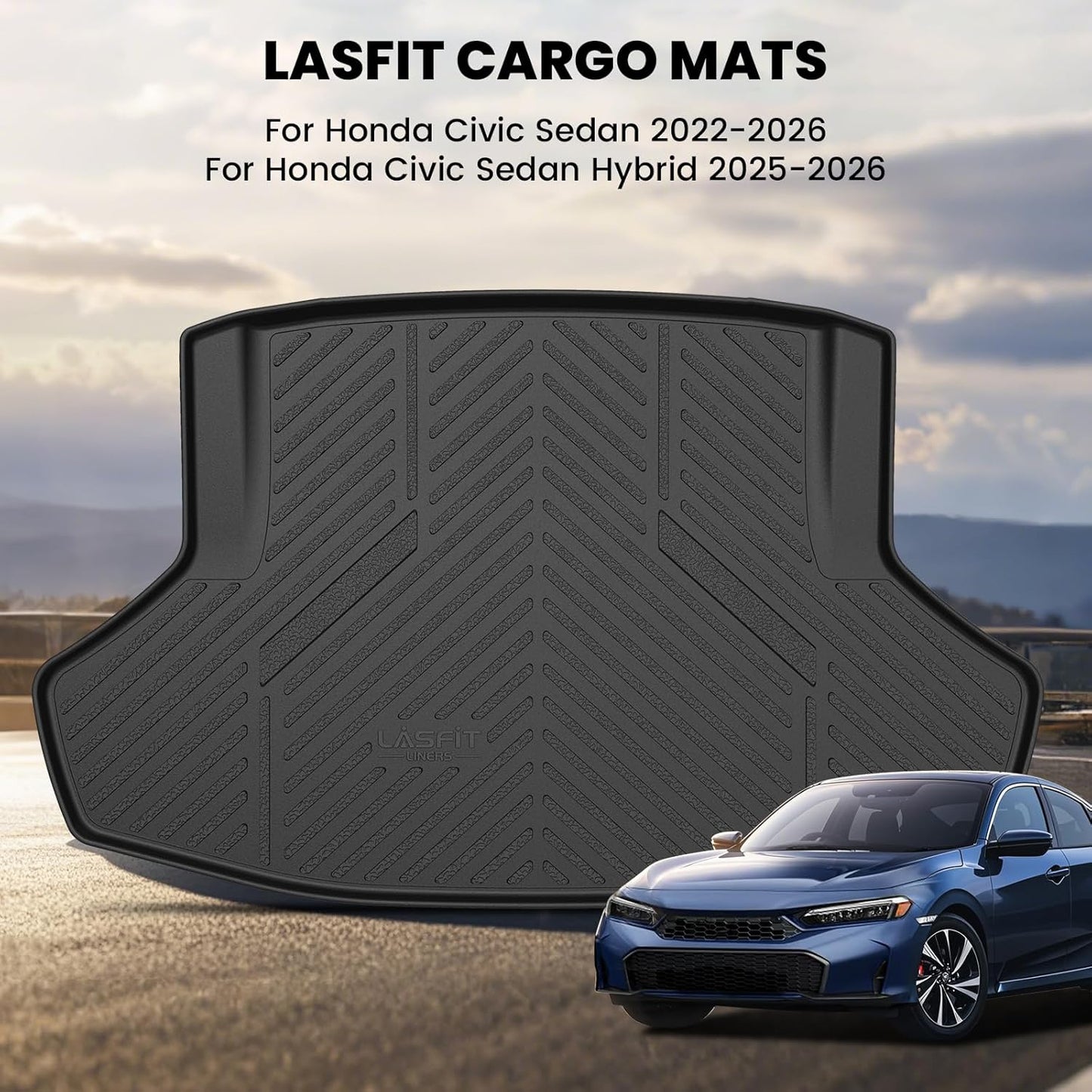LASFIT Trunk Mat for Honda Civic Sedan 2022-2026 & Civic Sedan Hybrid 2025-2026, All Weather TPE Custom Fit Trunk Liner Trunk Tray Cargo Mat Cargo Liner Cargo Tray (Not for Hatchback/Type-R)