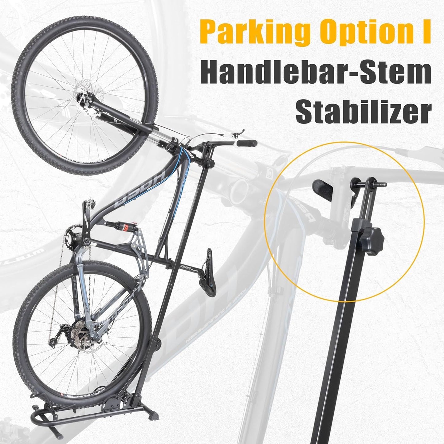 BIKE HAND Vertical Bike Floor Stand - Premium Quality Vertical & Horizontal Adjustable Bicycle Parking Rack - Store MTB Road Bikes Wheels Sizes up to 29"- with Stem Handlebar Stabilizer