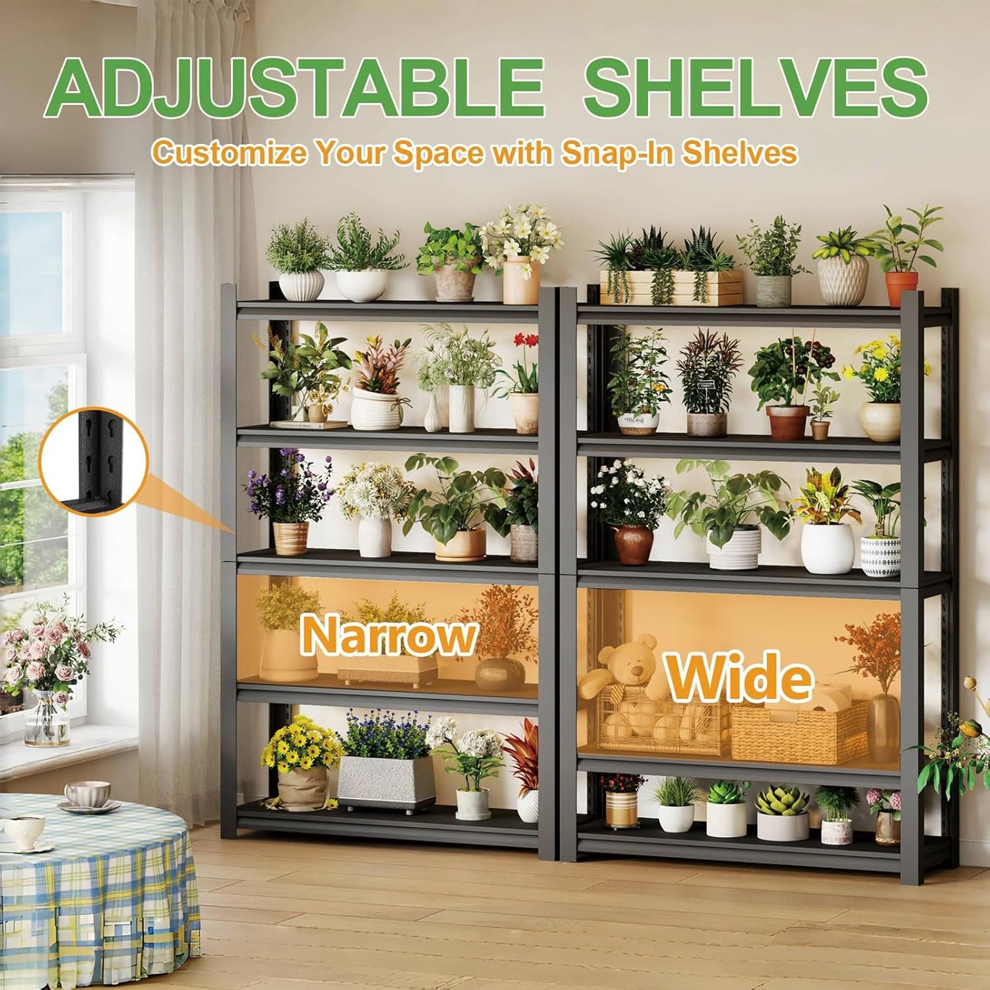 72H Metal Kitchen Storage Shelves, 3000LBS Heavy Duty Garage Shelving Unit, 5-Tier Adjustable Pantry Shelves, Food and Beverage Storage Rack, Appliance Storage Utility Shelf for Balcony - Black